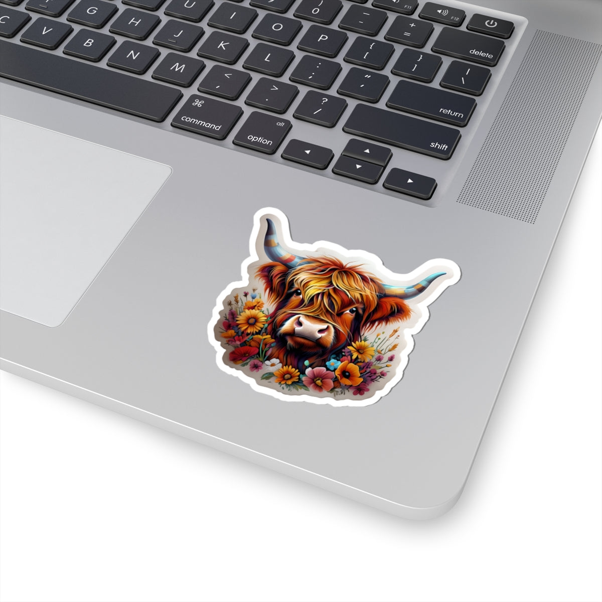 Highland Cow Floral Kiss-Cut Stickers - Colorful Art for Laptops & Decor
