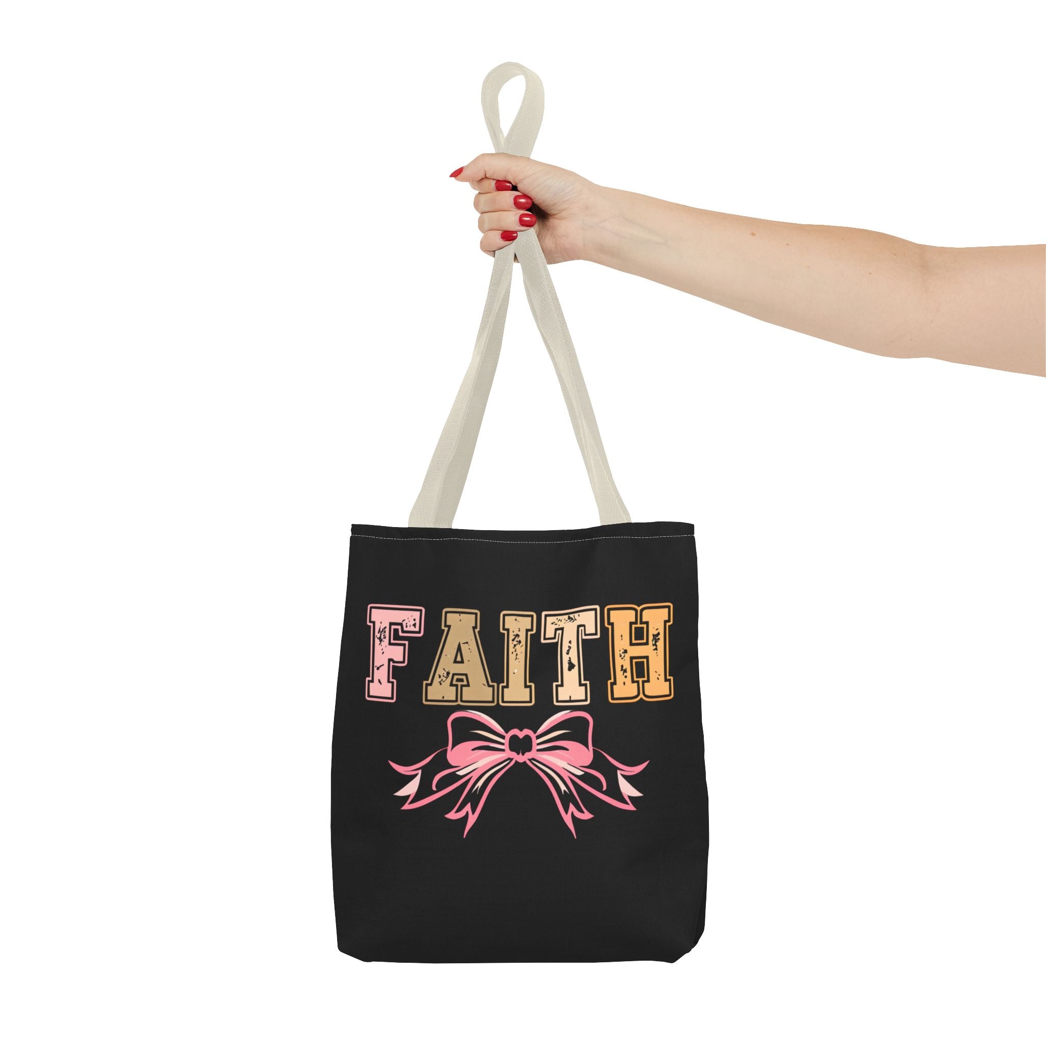 Faith Tote Bag with Bow Design, Inspirational Gift for Her, Everyday Shopping Bag, Faith-Based Gift, Religious Tote, Faith Quote Bag