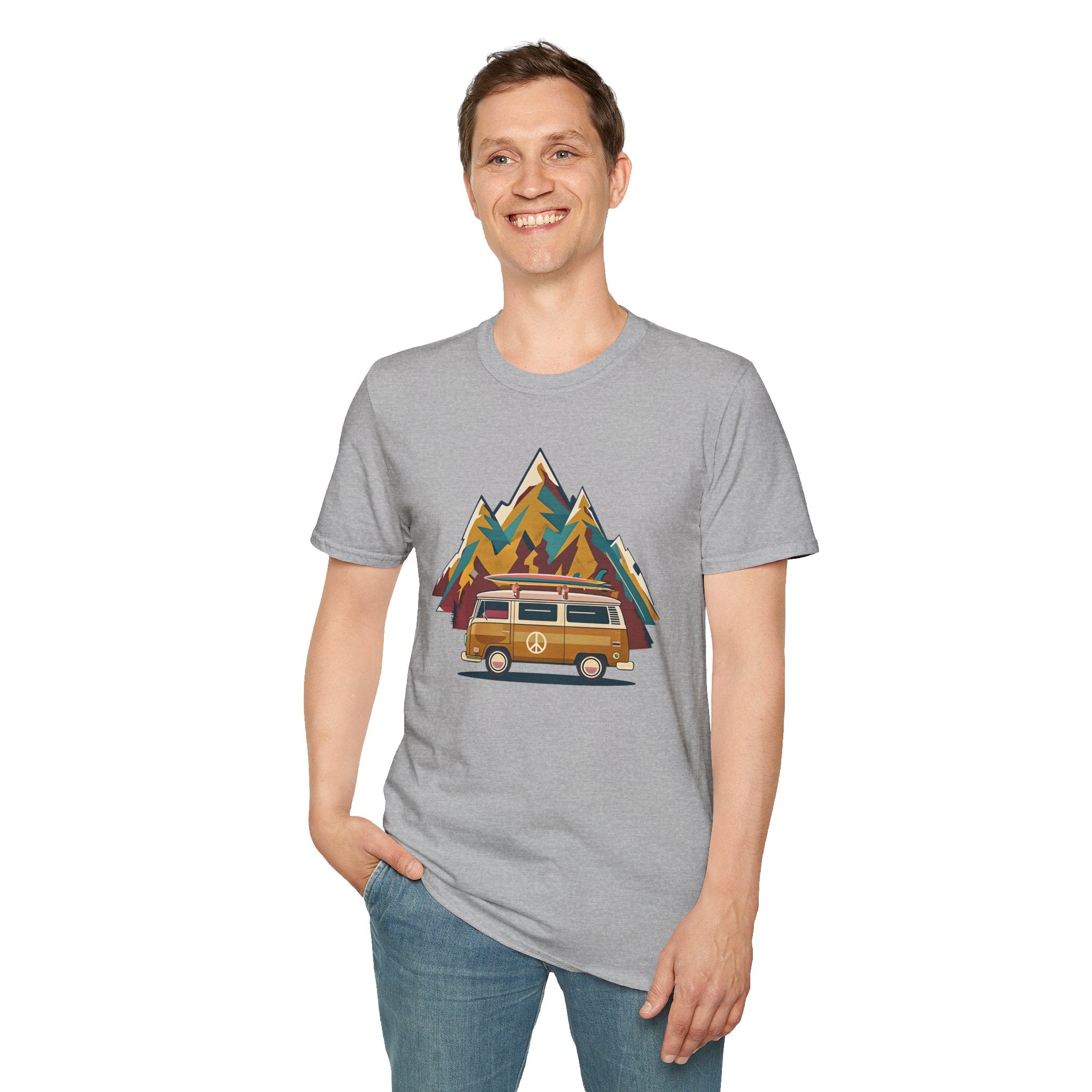Retro Camper Van T-Shirt — Vintage Mountain Adventure Graphic Tee