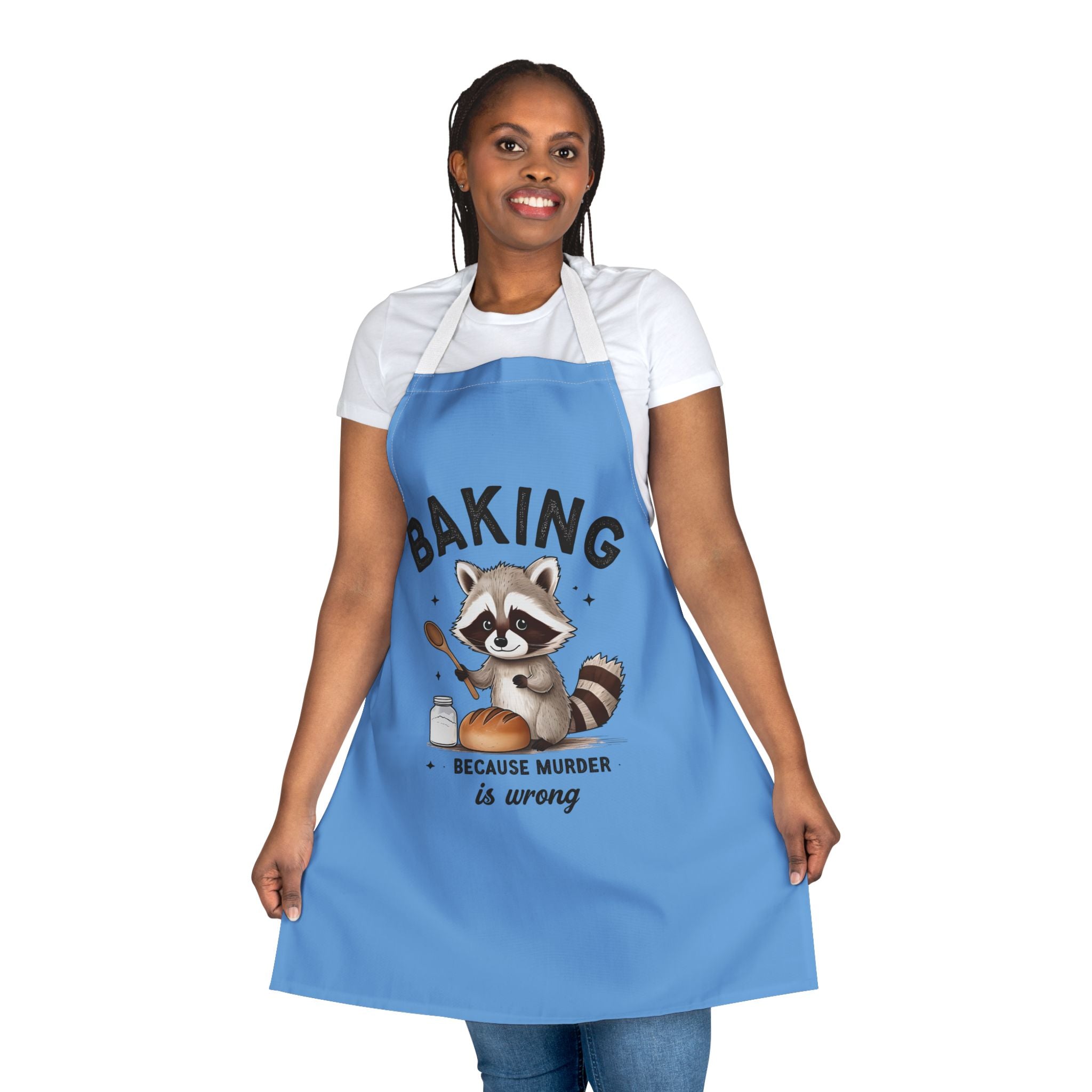 Apron — Cute Raccoon “Baking Because Murder Is Wrong” Funny Kitchen Apron