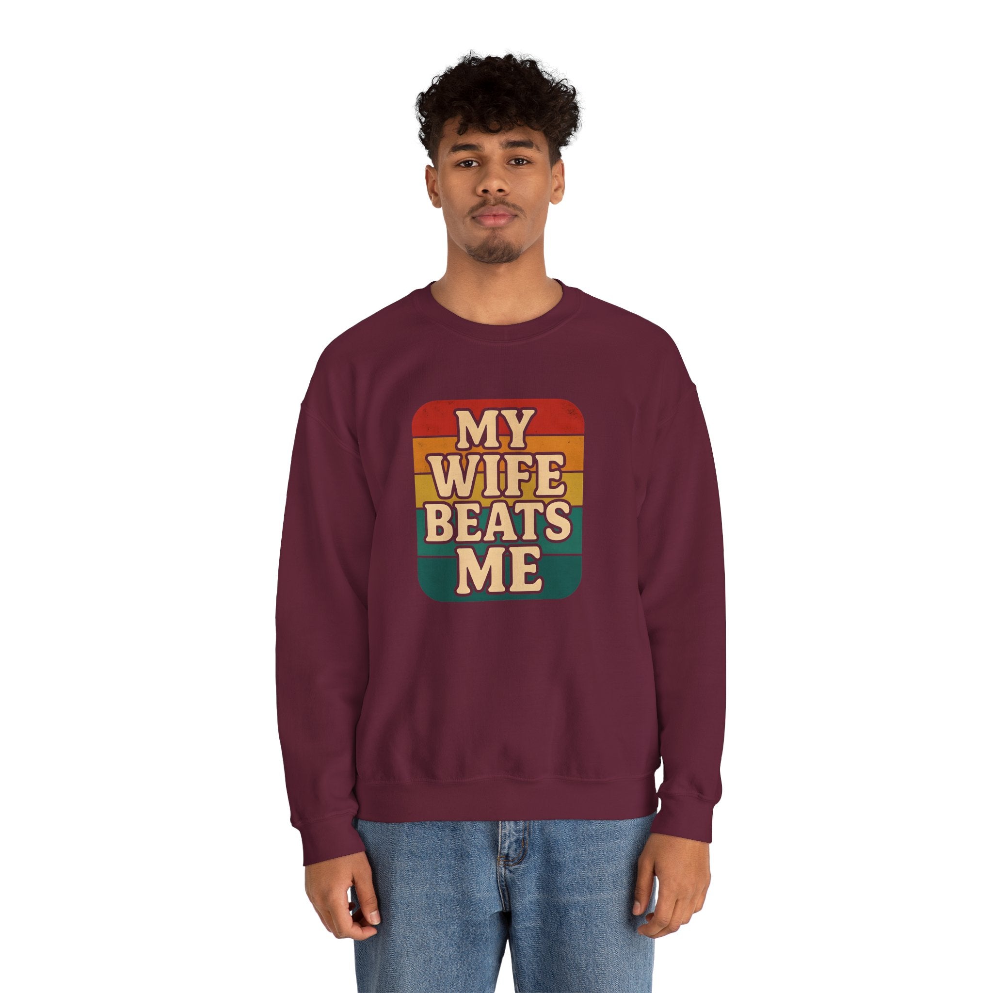 Funny Unisex Crewneck Sweatshirt - 'My Wife Beats Me'