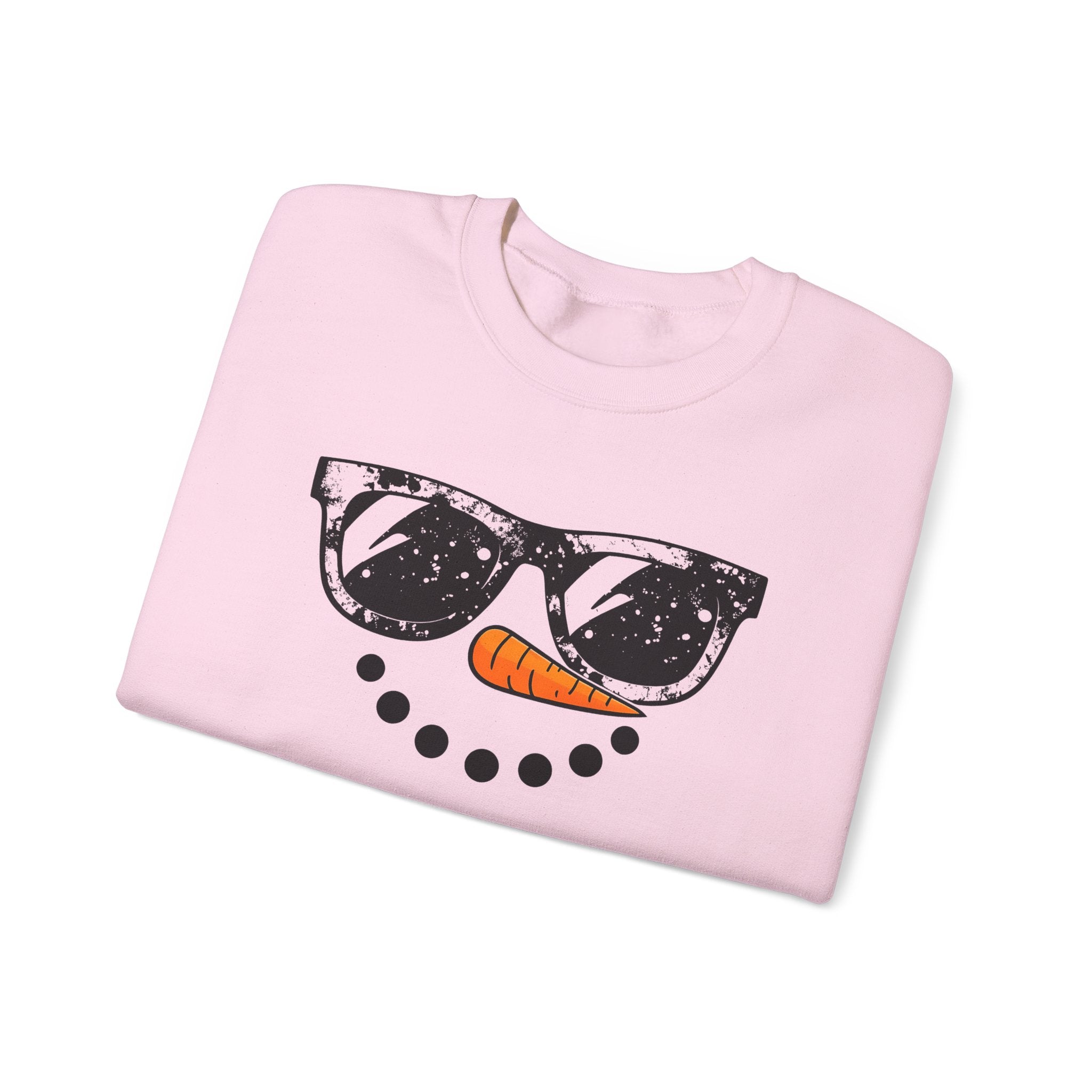 Snowman Face Crewneck Sweatshirt — Sunglasses & Carrot Nose Holiday Sweater