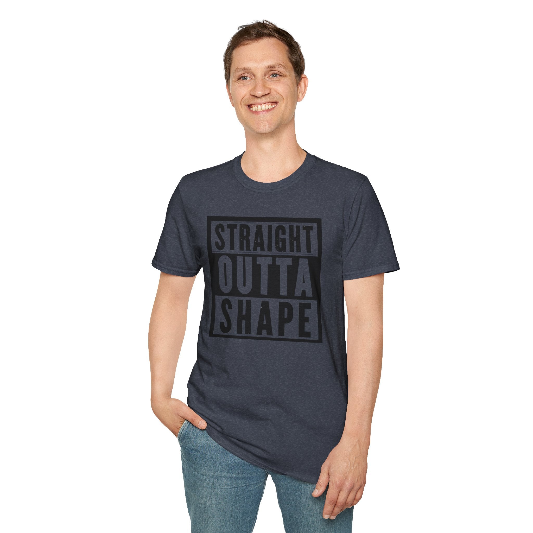 Straight Outta Shape Unisex Softstyle T-Shirt - Funny Workout Tee, Gift for Gym Lovers, Fitness Humor, Casual Wear, Everyday T-Shirt