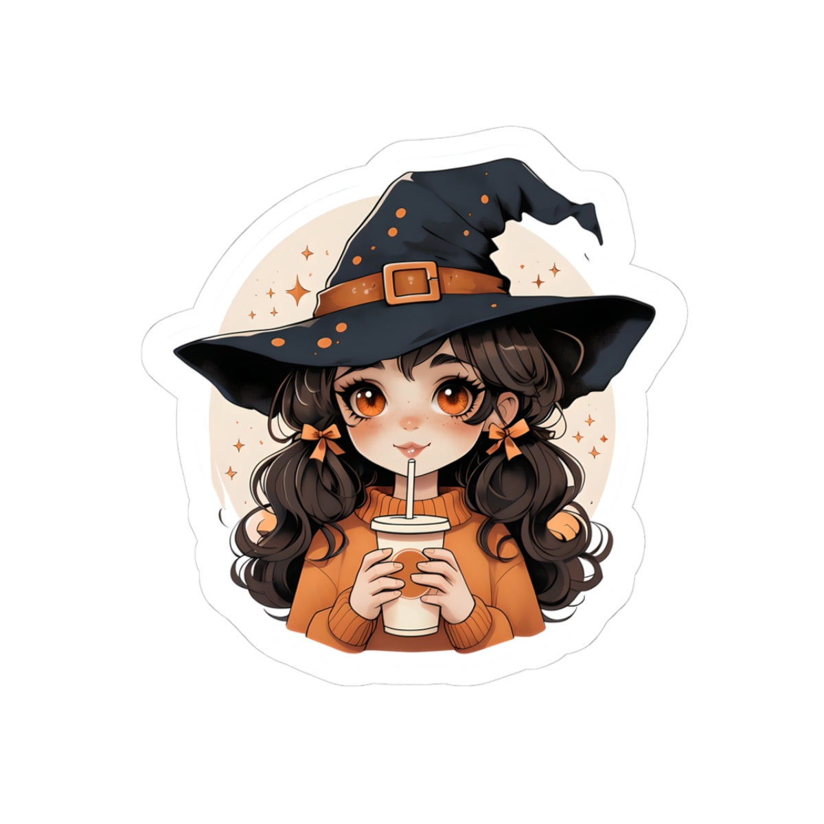 Cute Witch with Drink Kiss-Cut Stickers for Halloween Decor