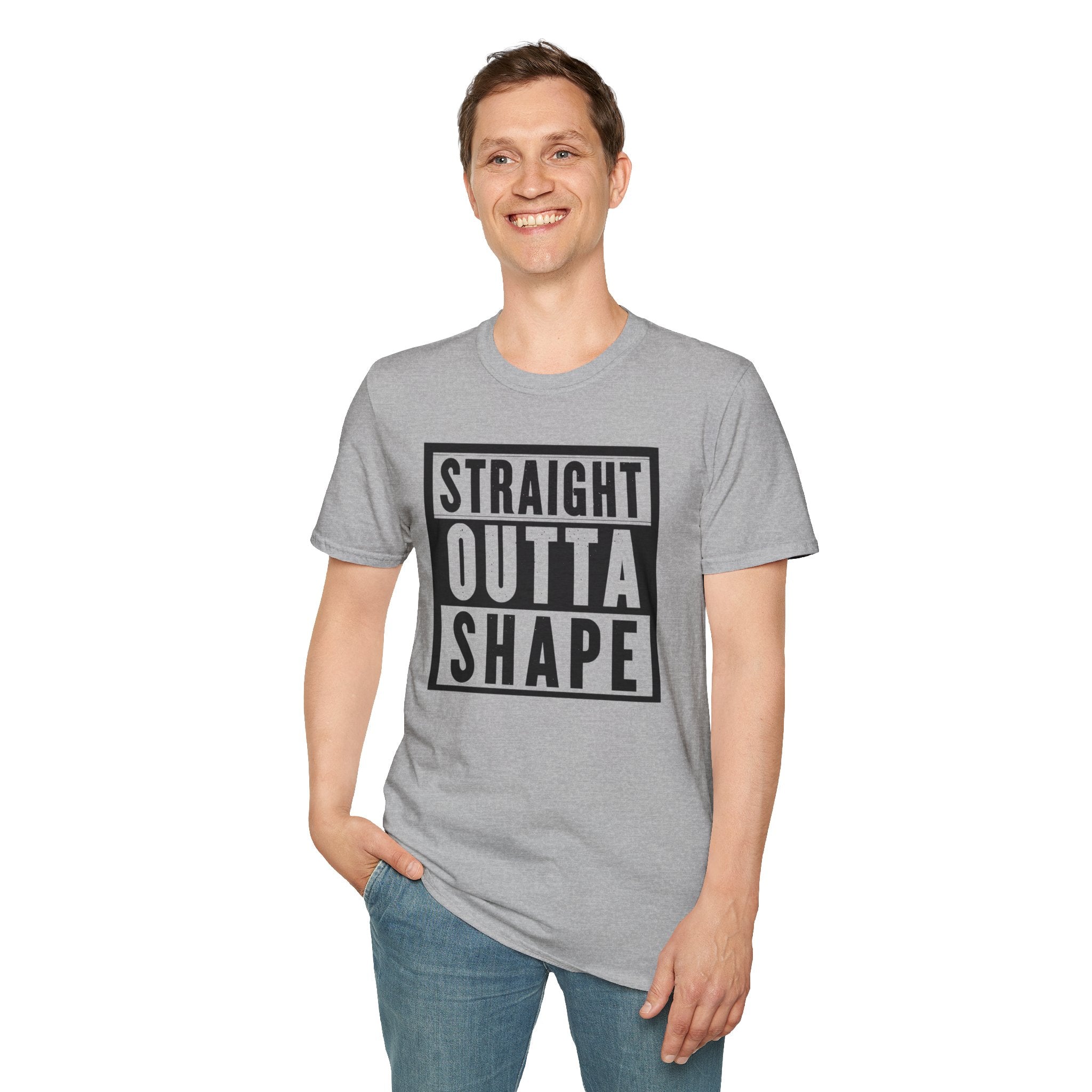 Straight Outta Shape Unisex Softstyle T-Shirt - Funny Workout Tee, Gift for Gym Lovers, Fitness Humor, Casual Wear, Everyday T-Shirt