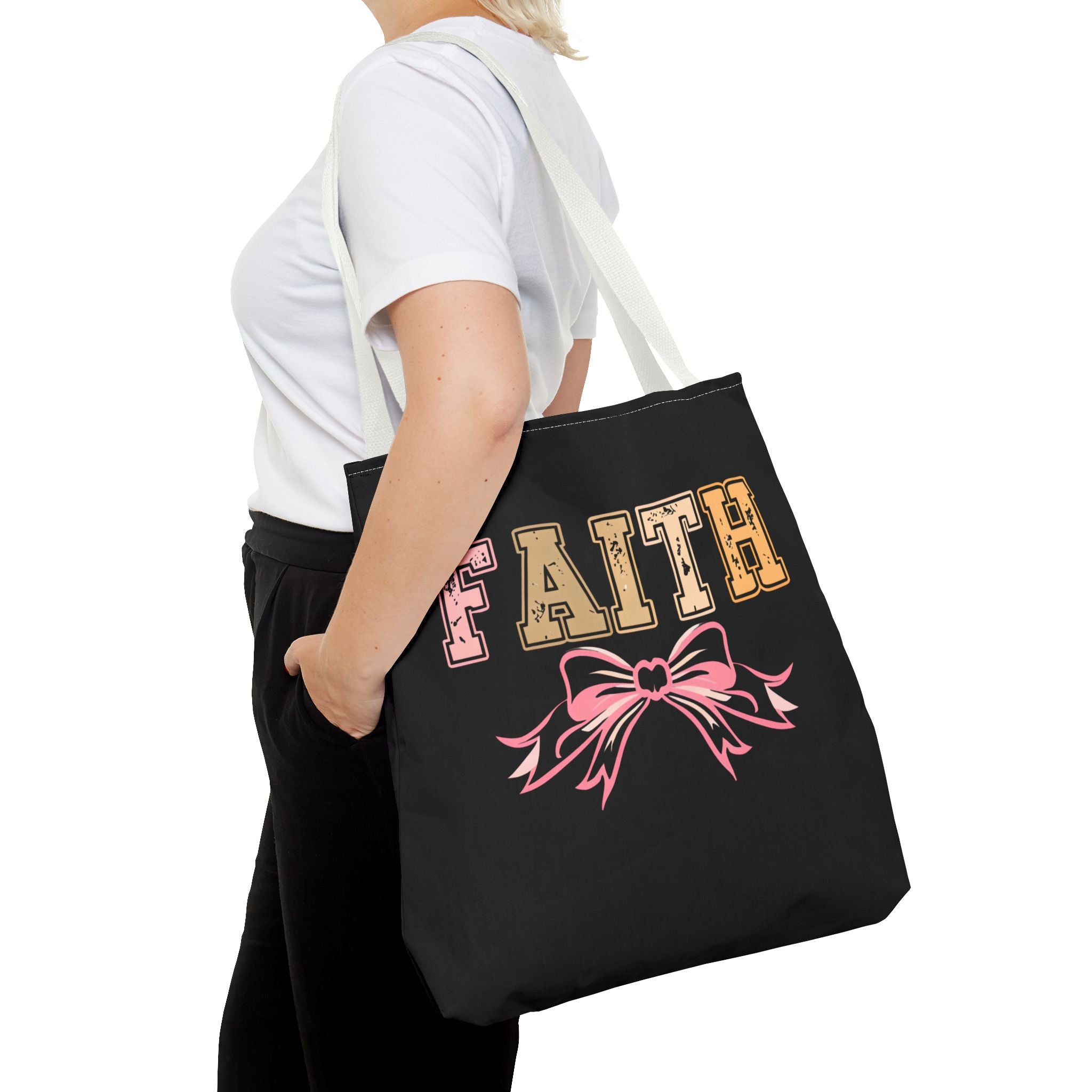 Faith Tote Bag with Bow Design, Inspirational Gift for Her, Everyday Shopping Bag, Faith-Based Gift, Religious Tote, Faith Quote Bag