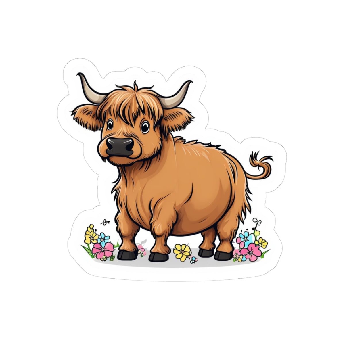 Cute Highland Cow Kiss-Cut Stickers | Floral Design | Perfect for Laptops and Journals