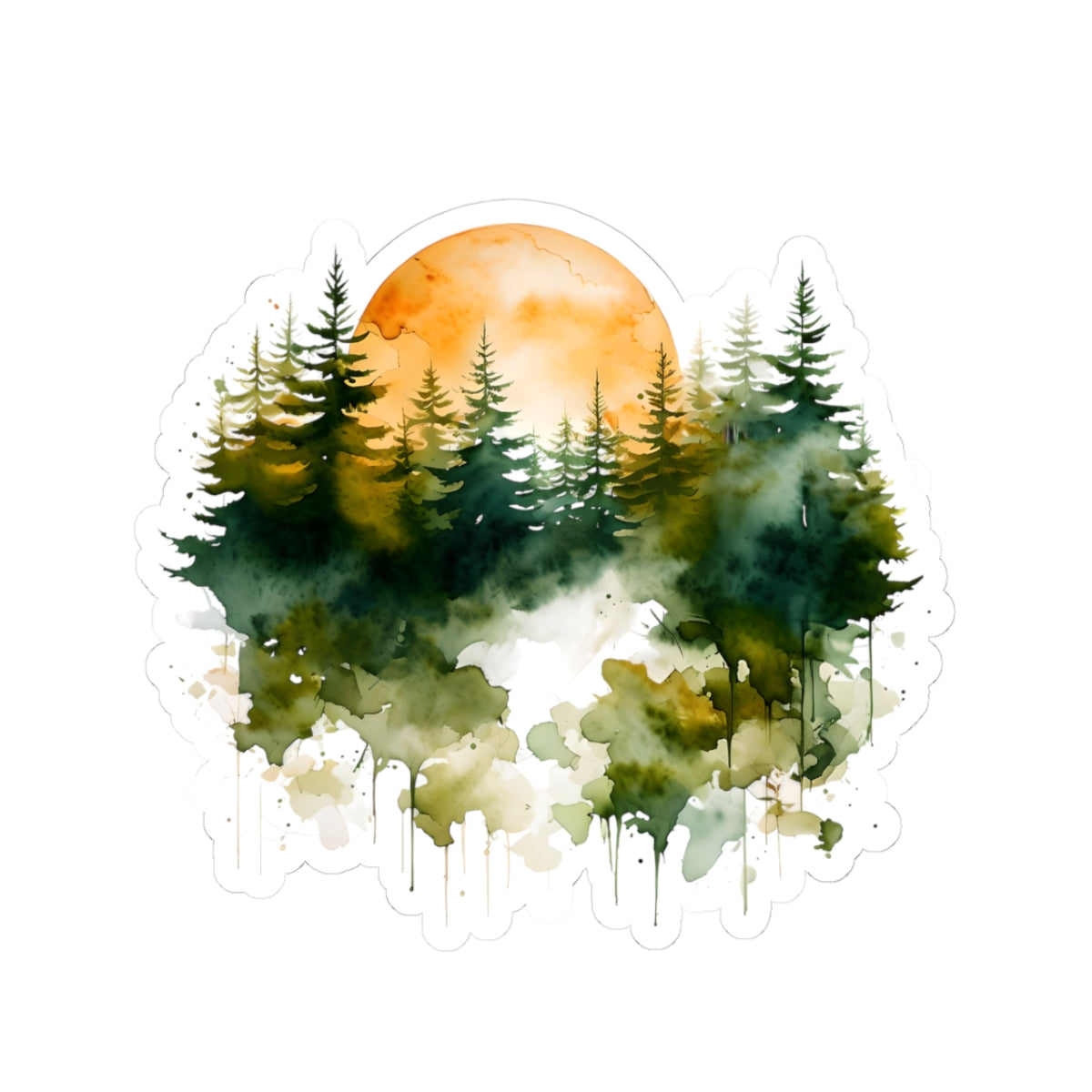 Nature-Inspired Kiss-Cut Stickers - Forest Sunrise Design - Perfect for Laptops & Journals