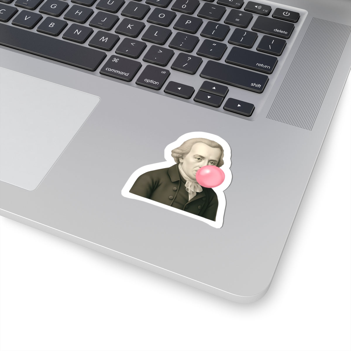 Humorous Historical Figure Kiss-Cut Sticker - Vintage Art with Bubble Gum