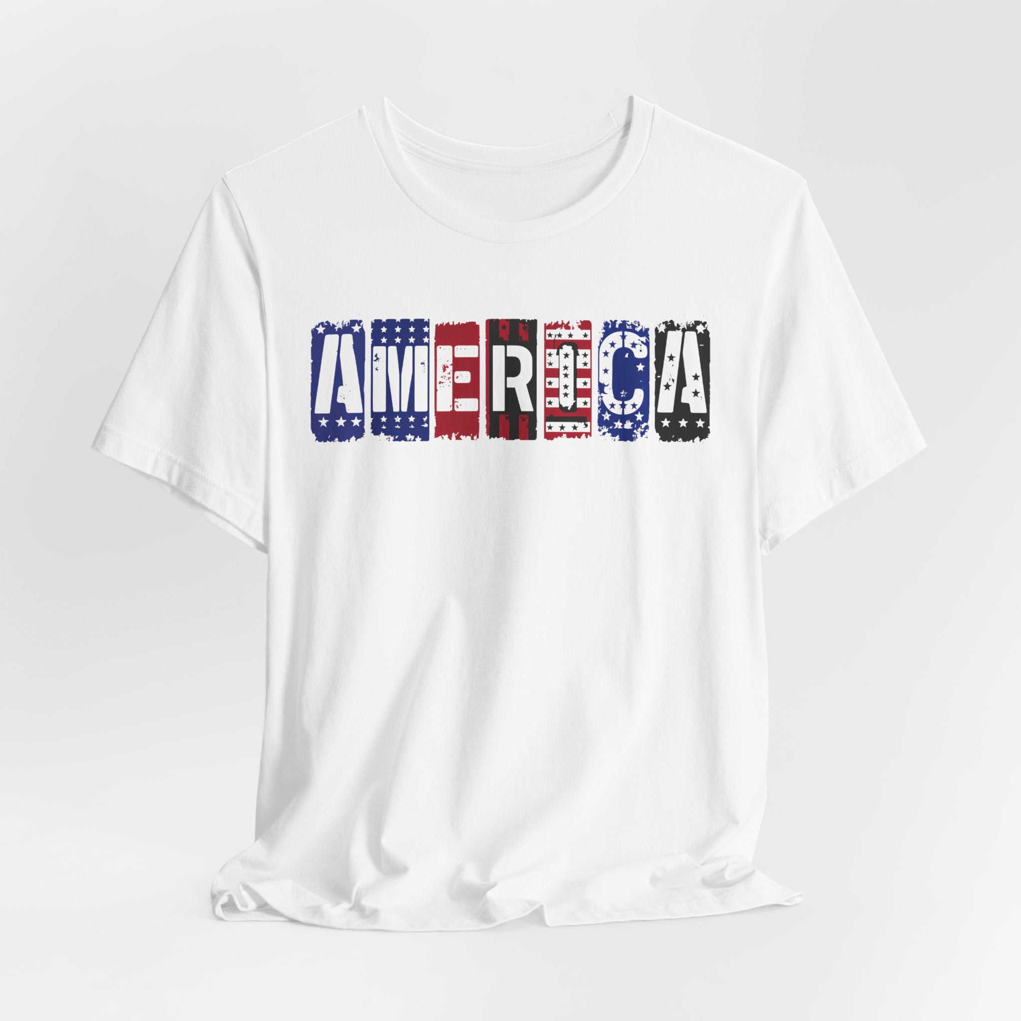 America Block Letter Tee – Patriotic USA Flag Graphic T-Shirt