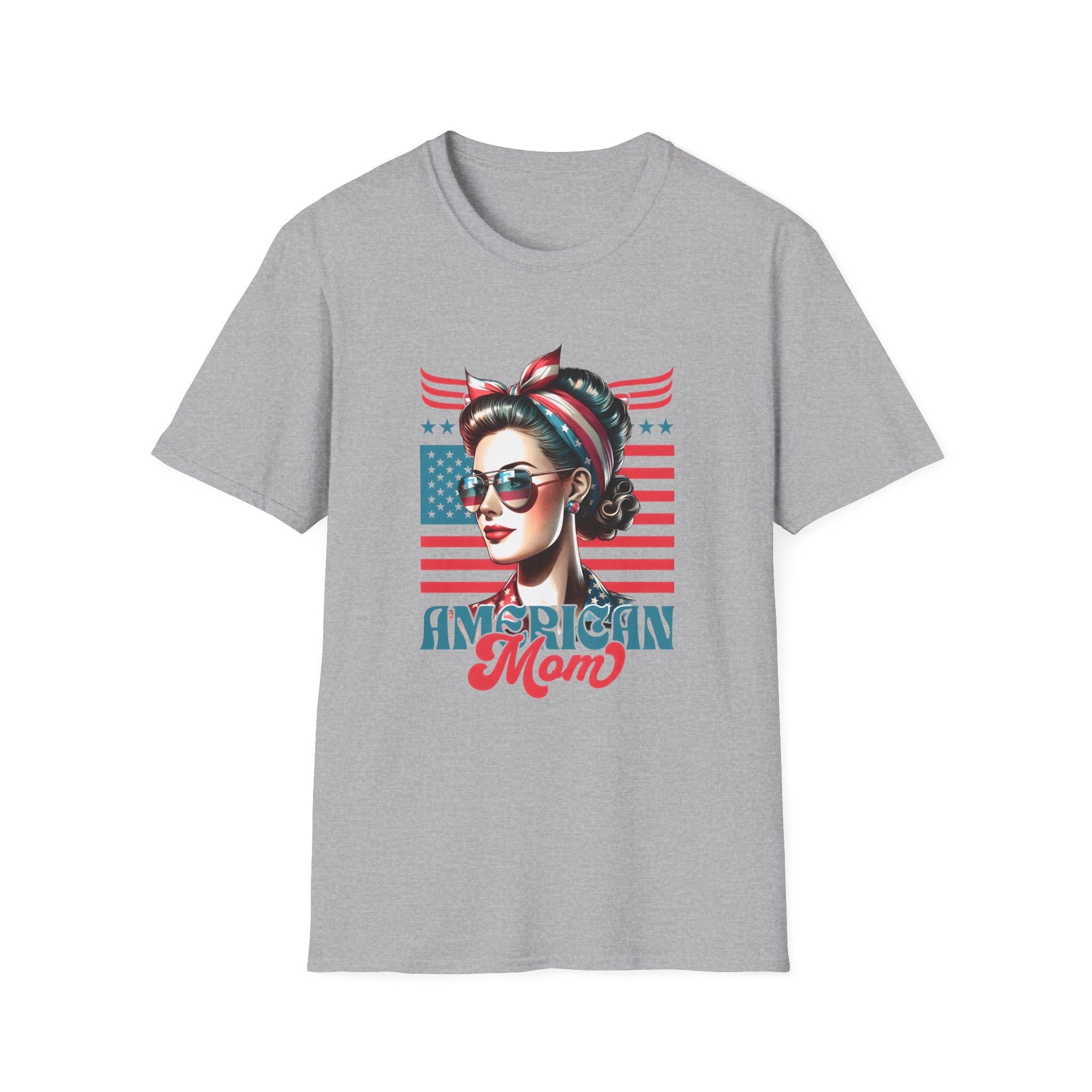 American Mom T-Shirt — Patriotic Retro Rosie Women’s Tee (Stars & Stripes)