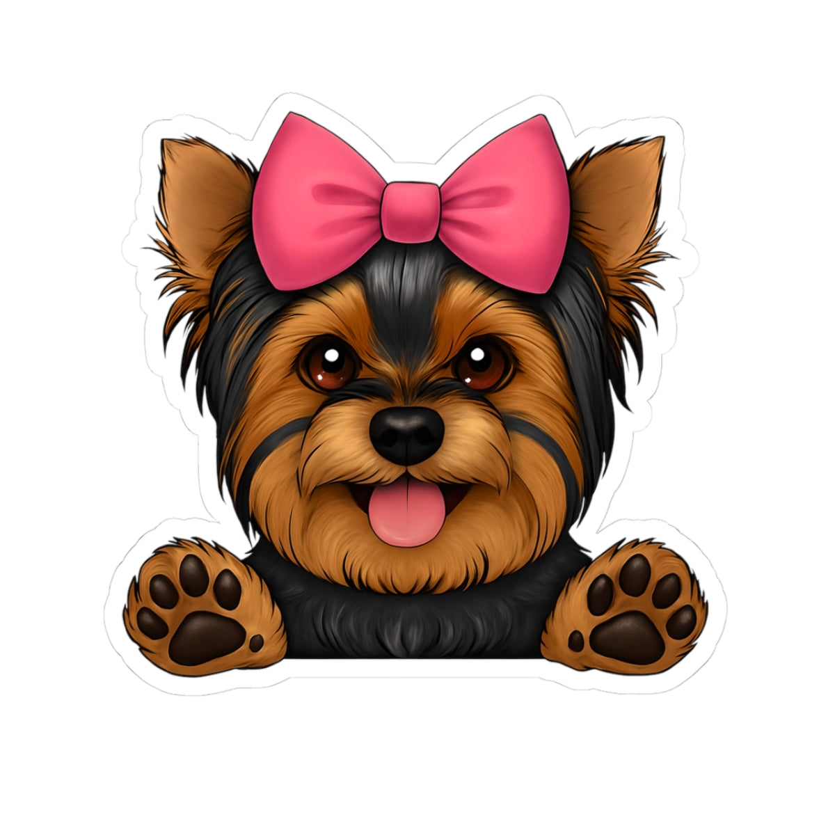 Cute Dog Kiss-Cut Stickers - Adorable Yorkshire Terrier with Bow for Dog Lovers