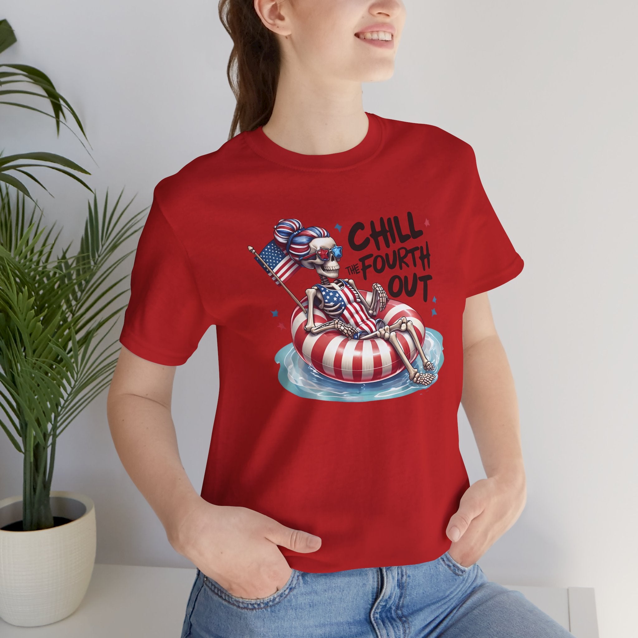 Fourth of July Chill T-Shirt — "Chill Fourth Out" Patriotic Skeleton Pool Tee