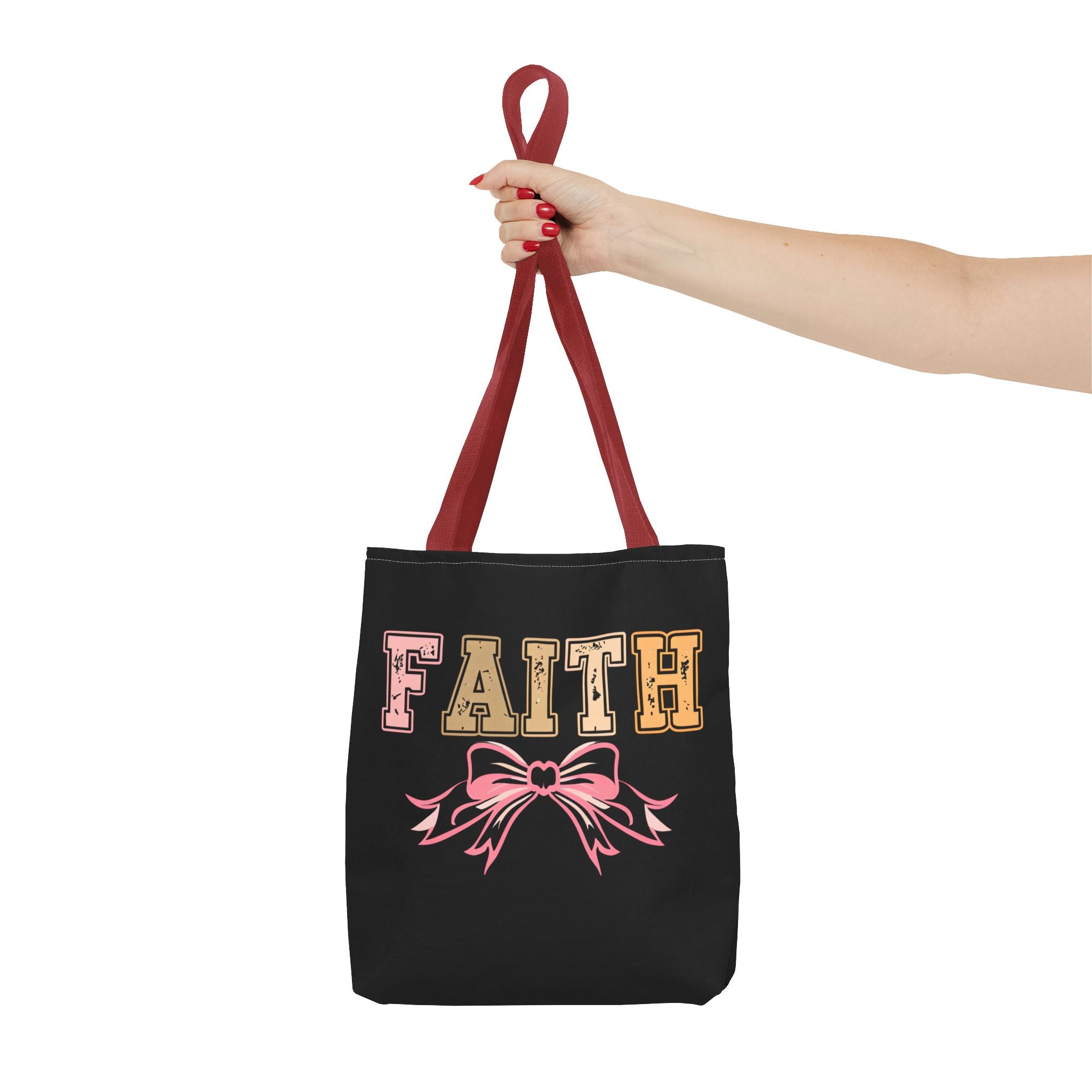 Faith Tote Bag with Bow Design, Inspirational Gift for Her, Everyday Shopping Bag, Faith-Based Gift, Religious Tote, Faith Quote Bag