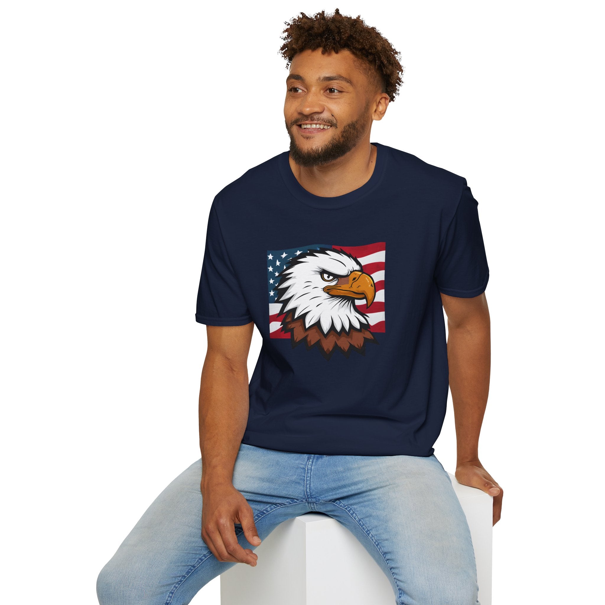 Patriotic Eagle Graphic T-Shirt, Unisex Softstyle Tee for Independence Day, Casual Wear, Gift for Veterans, American Pride Clothing