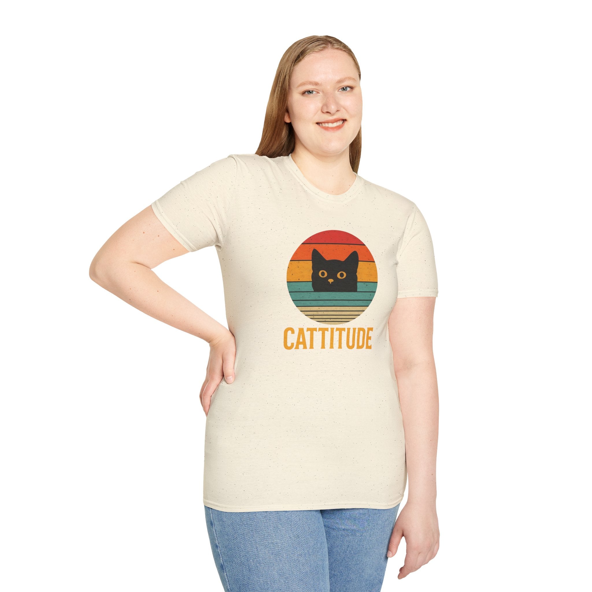 Cattitude Retro Cat T-Shirt, Funny Cat Lover Gift, Unisex Tee, Softstyle Shirt, Cute Pet Apparel, Cat-Themed Fashion