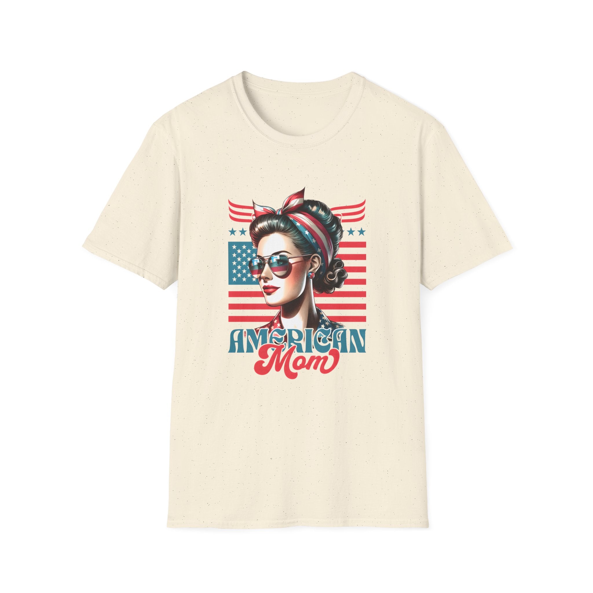 American Mom T-Shirt — Patriotic Retro Rosie Women’s Tee (Stars & Stripes)
