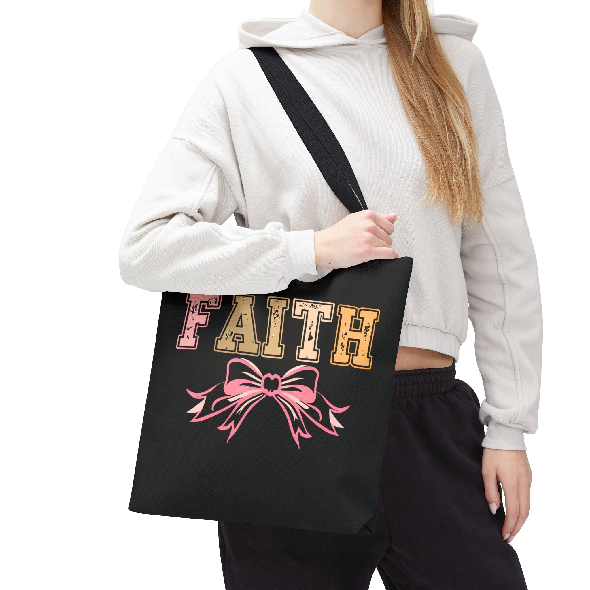 Faith Tote Bag with Bow Design, Inspirational Gift for Her, Everyday Shopping Bag, Faith-Based Gift, Religious Tote, Faith Quote Bag