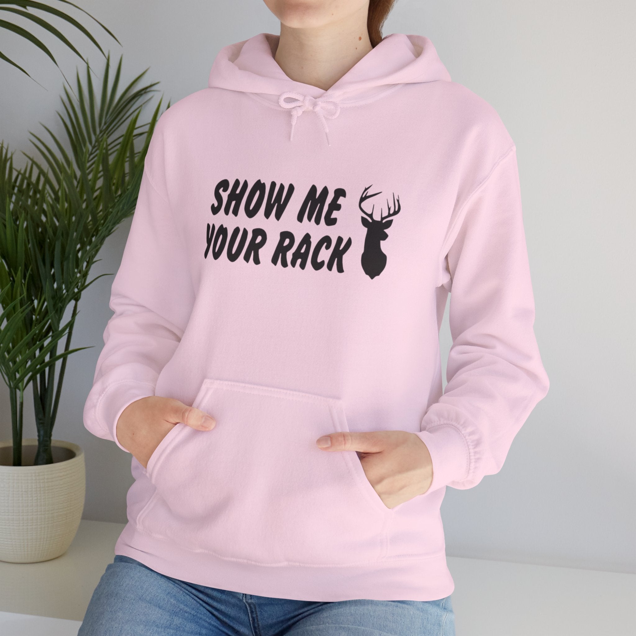 Funny Hunting Hoodie - Show Me Your Rack, Unisex Sweatshirt for Outdoors, Gift for Hunters, Casual Wear, Holiday Apparel