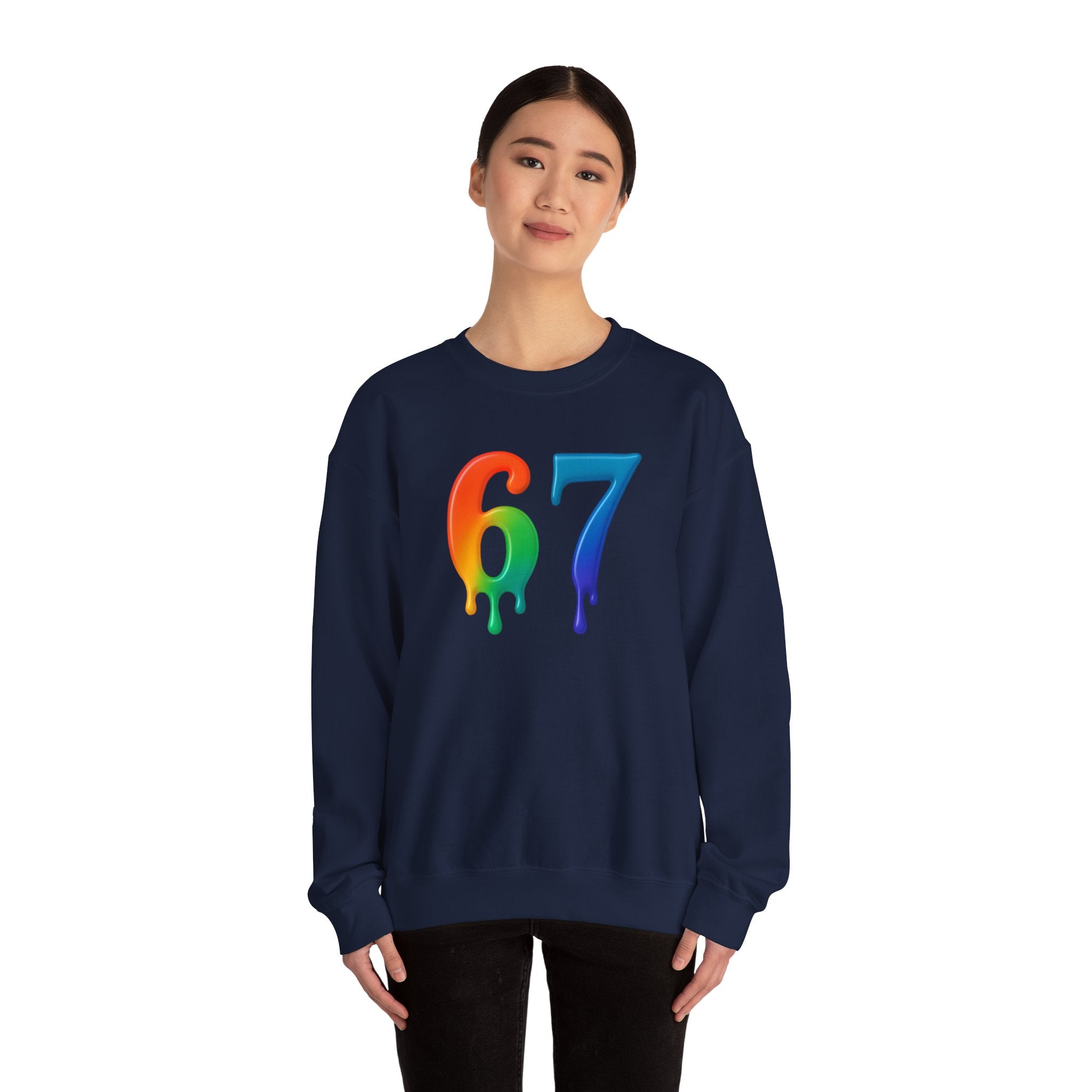 Colorful Drip 67 Sweatshirt, Cozy Unisex Crewneck, Gift for Friends, Rainbow Sweatshirt, Casual Everyday Wear, Birthday Apparel