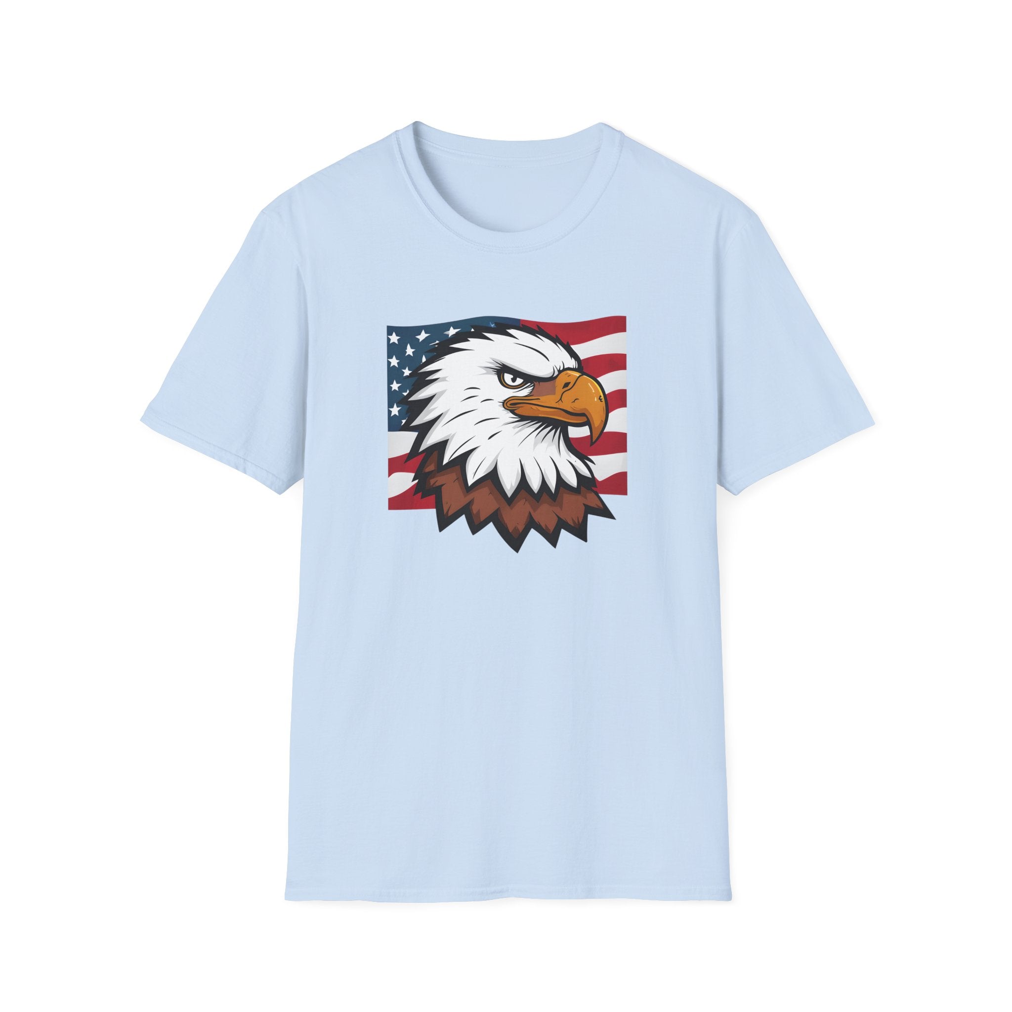 Patriotic Eagle Graphic T-Shirt, Unisex Softstyle Tee for Independence Day, Casual Wear, Gift for Veterans, American Pride Clothing