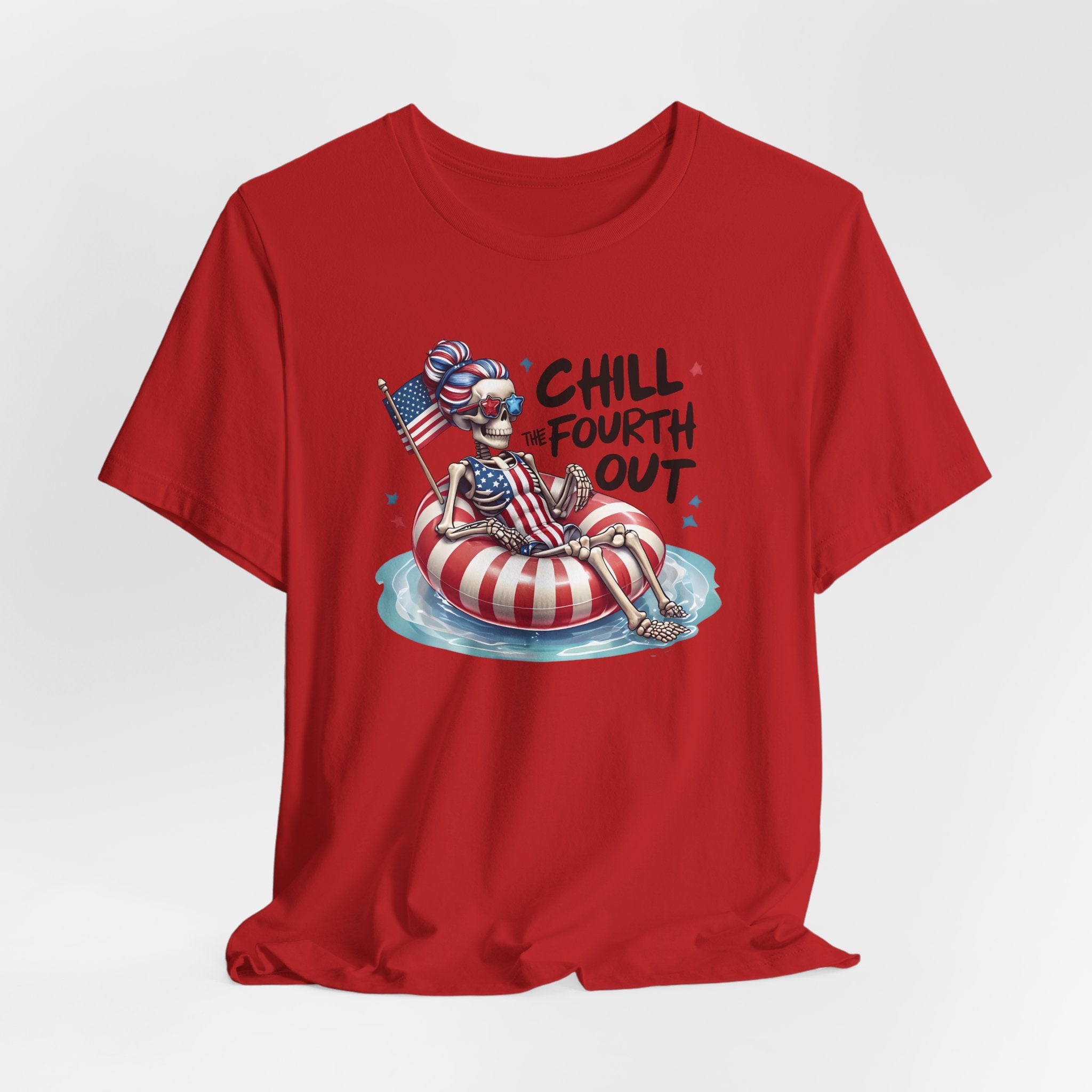 Fourth of July Chill T-Shirt — "Chill Fourth Out" Patriotic Skeleton Pool Tee