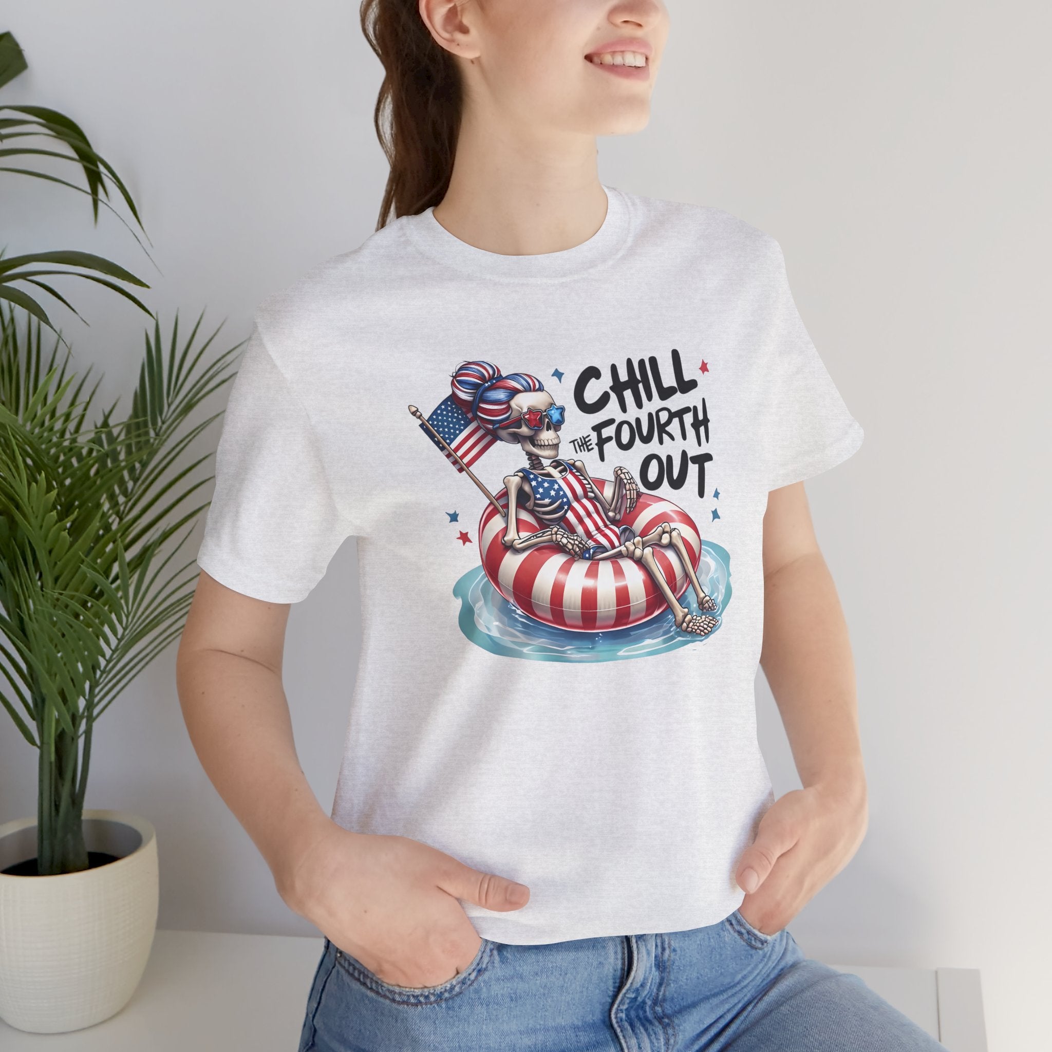 Fourth of July Chill T-Shirt — "Chill Fourth Out" Patriotic Skeleton Pool Tee