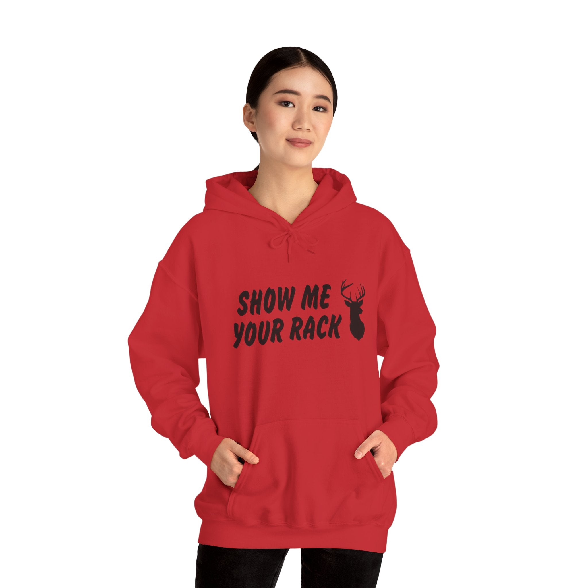 Funny Hunting Hoodie - Show Me Your Rack, Unisex Sweatshirt for Outdoors, Gift for Hunters, Casual Wear, Holiday Apparel
