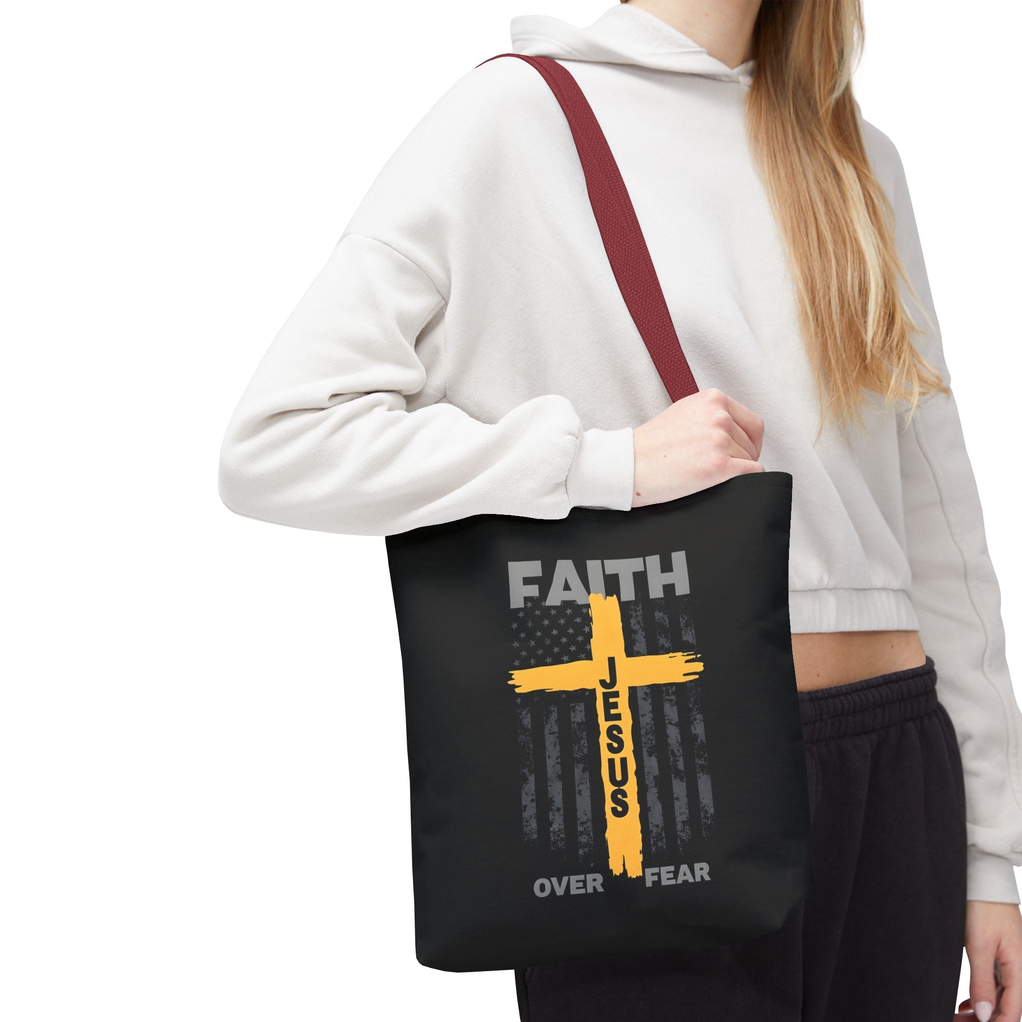 Faith Over Fear Tote Bag, Inspirational Bag, Bible Quote Tote, Christian Gift, Church Accessory, Motivational Bag