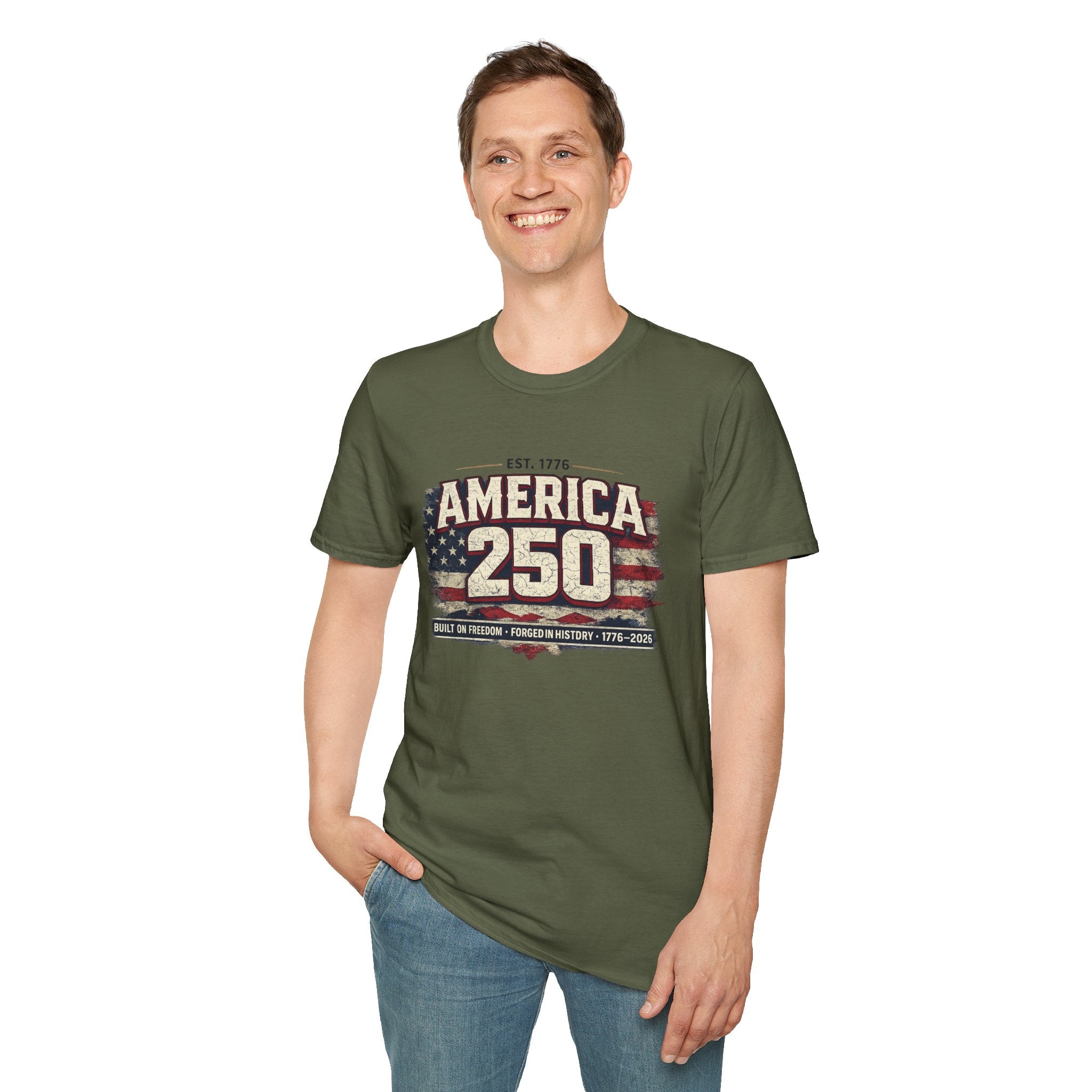America 250 Vintage Flag T-Shirt — 1776–2026 Patriotic Independence Tee