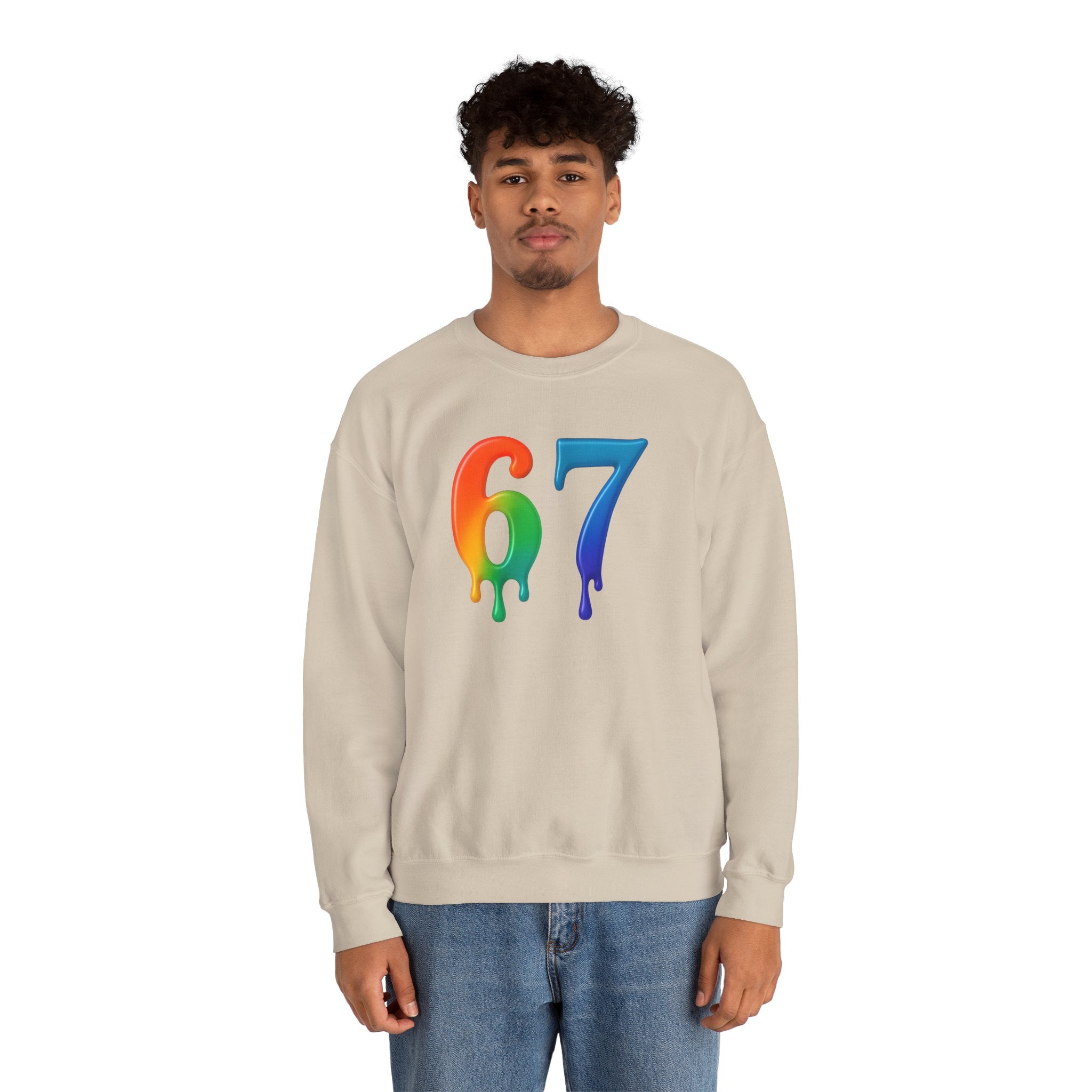 Colorful Drip 67 Sweatshirt, Cozy Unisex Crewneck, Gift for Friends, Rainbow Sweatshirt, Casual Everyday Wear, Birthday Apparel