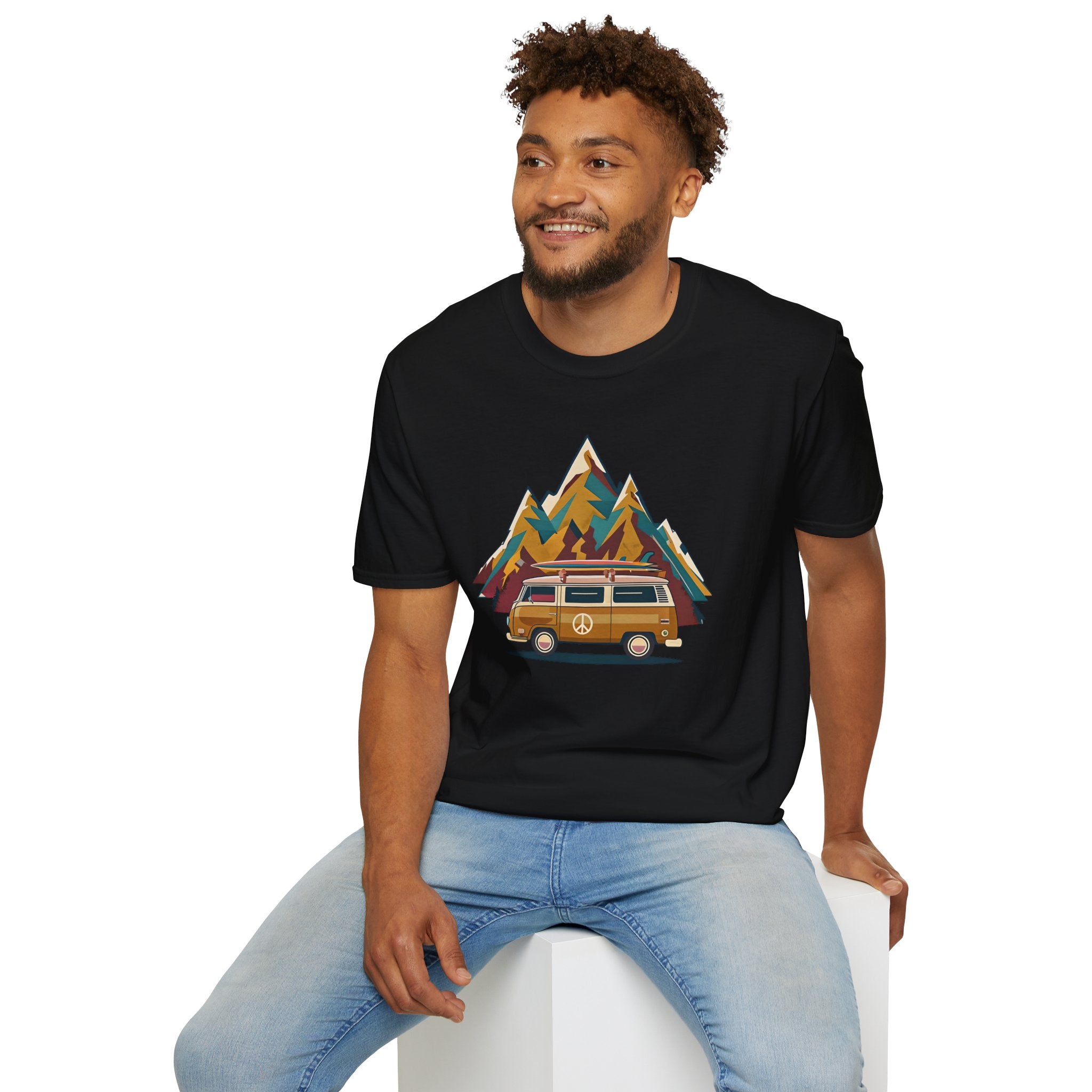 Retro Camper Van T-Shirt — Vintage Mountain Adventure Graphic Tee