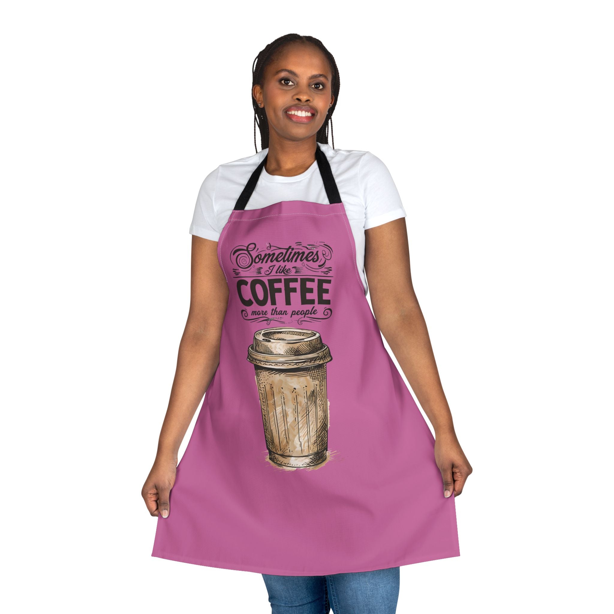 Coffee Lover Apron — "Sometimes I Like Coffee More Than People" Pink Kitchen Apron