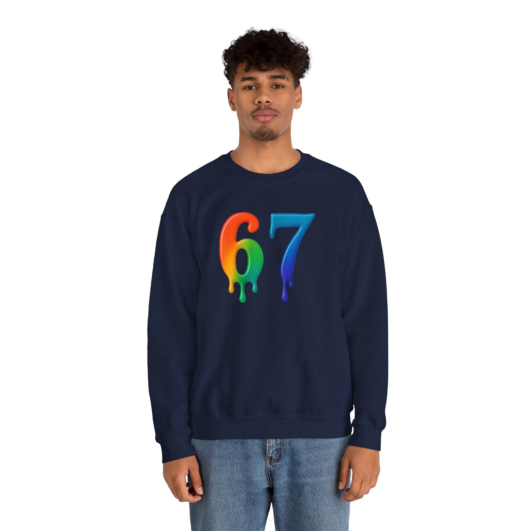 Colorful Drip 67 Sweatshirt, Cozy Unisex Crewneck, Gift for Friends, Rainbow Sweatshirt, Casual Everyday Wear, Birthday Apparel