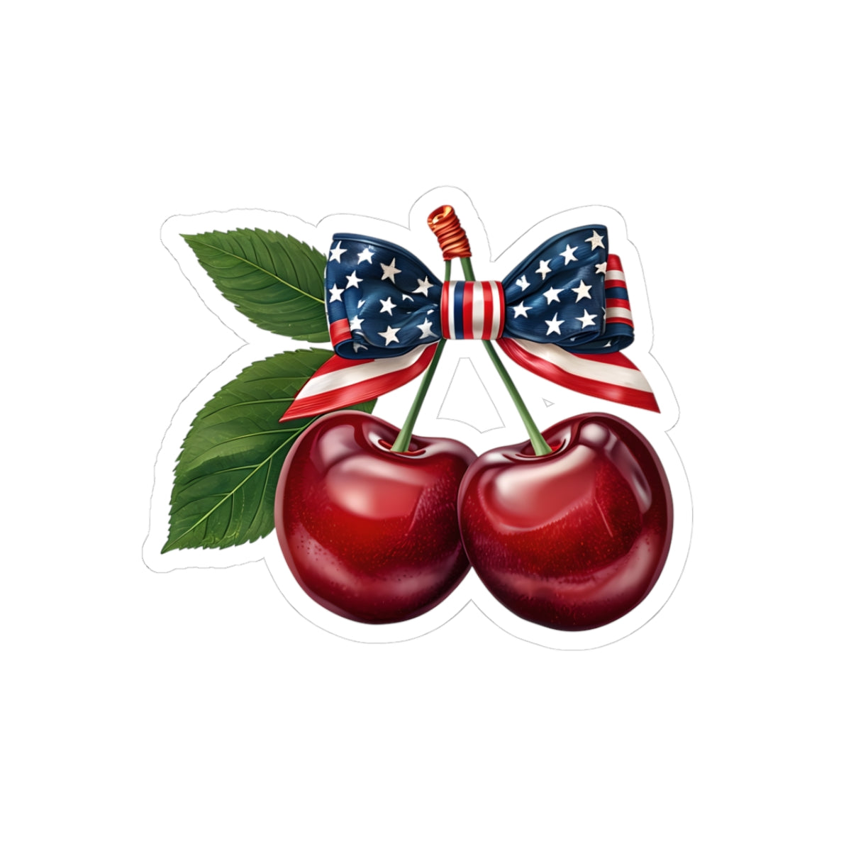 Patriotic Cherry Kiss-Cut Stickers, USA Flag Cherry Decal, Red White Blue Cherry Stickers, Cute Fruit Stickers for July 4th