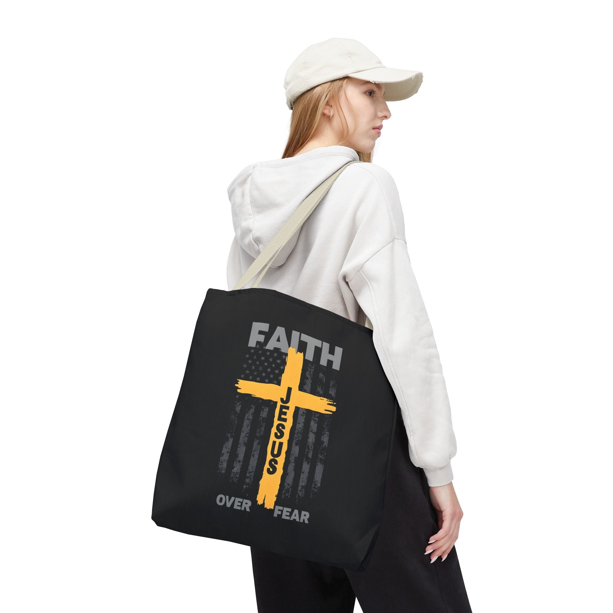 Faith Over Fear Tote Bag, Inspirational Bag, Bible Quote Tote, Christian Gift, Church Accessory, Motivational Bag