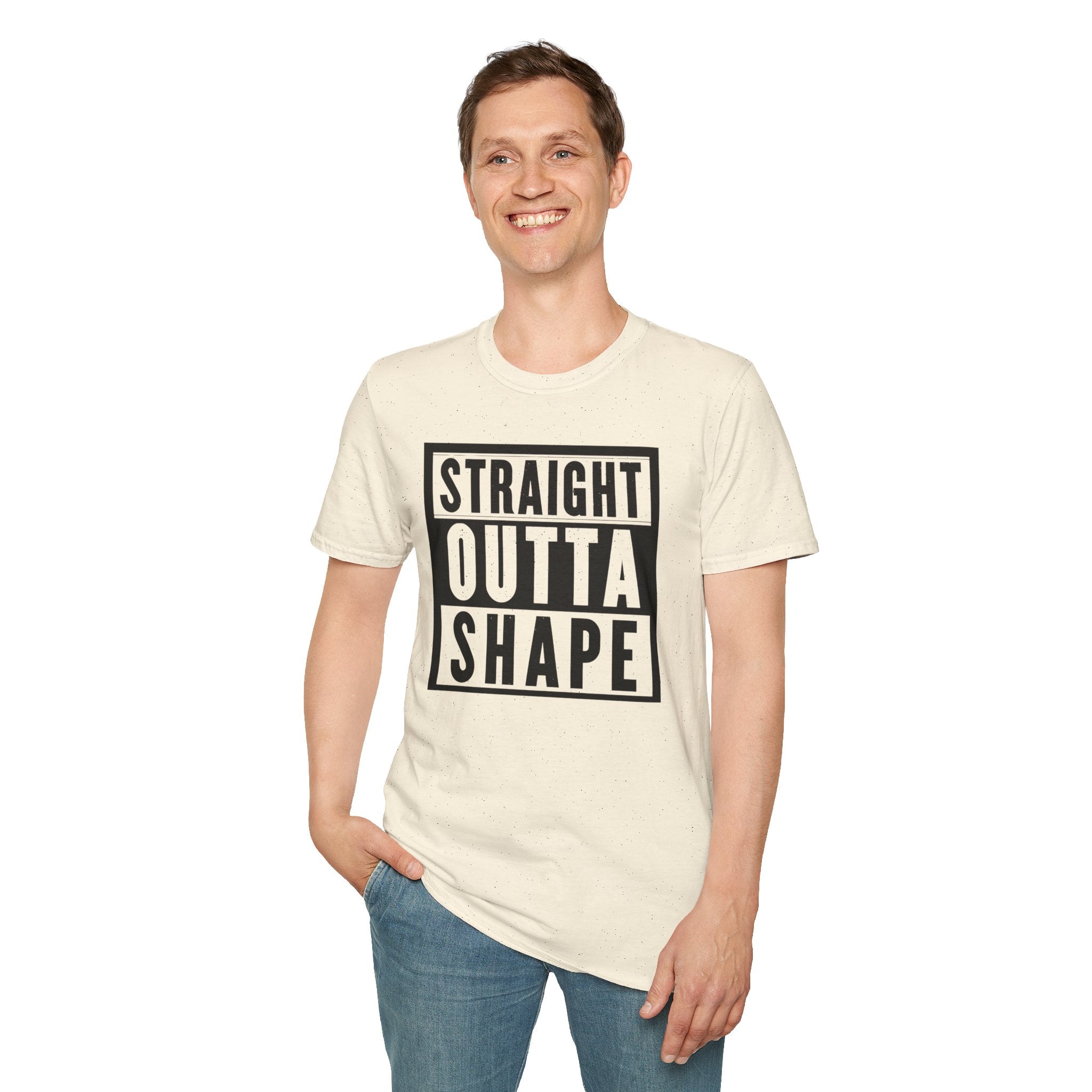 Straight Outta Shape Unisex Softstyle T-Shirt - Funny Workout Tee, Gift for Gym Lovers, Fitness Humor, Casual Wear, Everyday T-Shirt