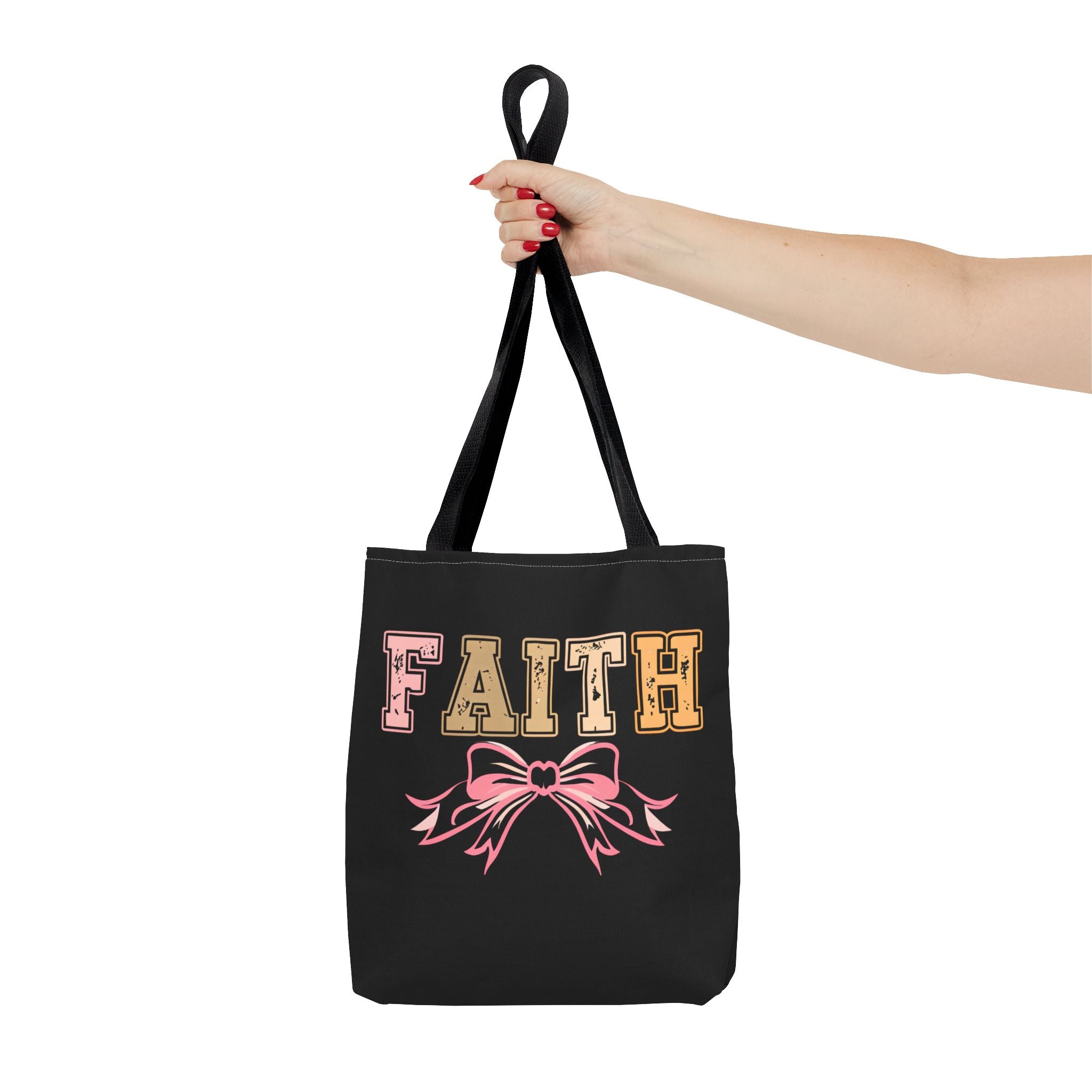 Faith Tote Bag with Bow Design, Inspirational Gift for Her, Everyday Shopping Bag, Faith-Based Gift, Religious Tote, Faith Quote Bag