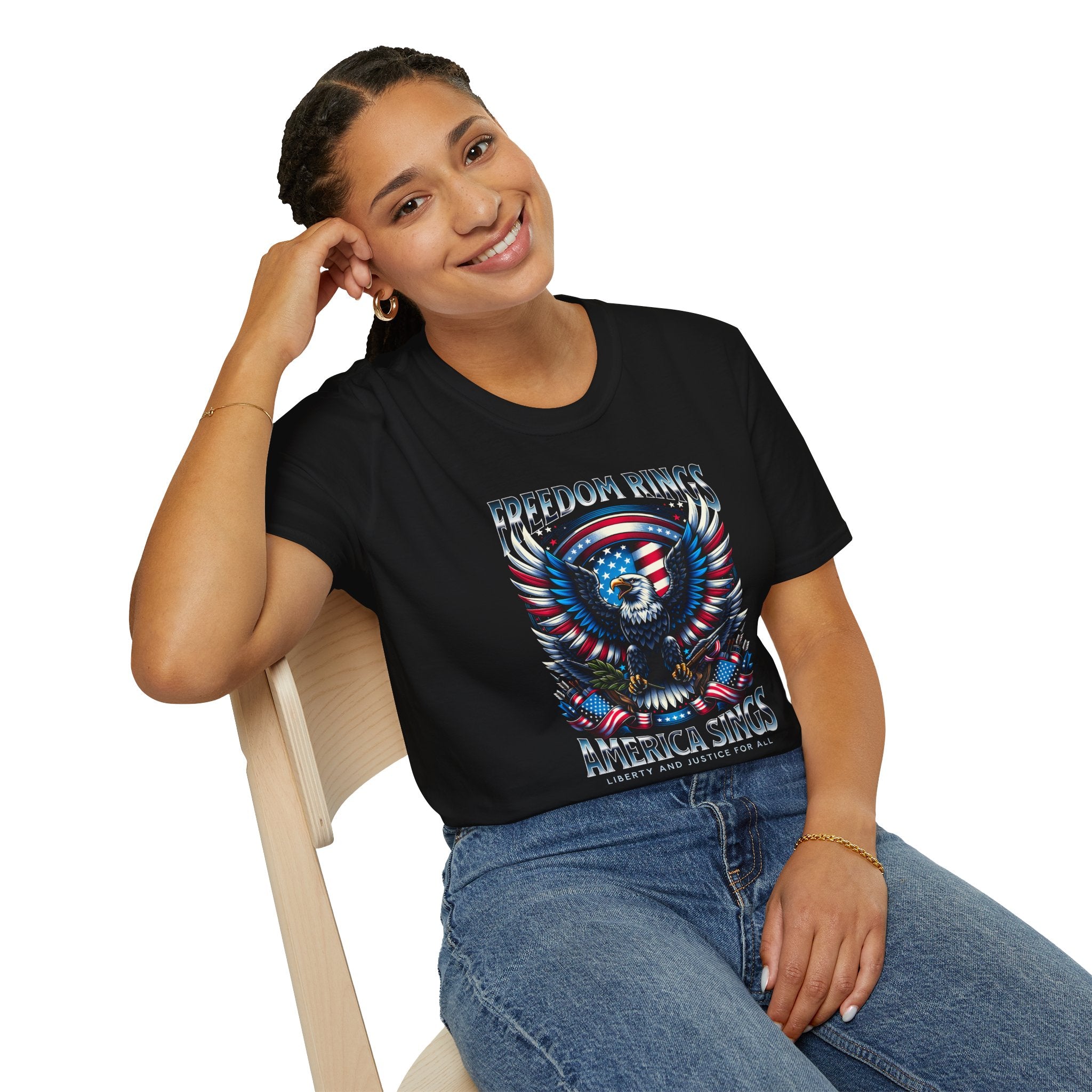 Patriotic Eagle T-Shirt — "Freedom Rings, America Sings" USA Graphic Tee
