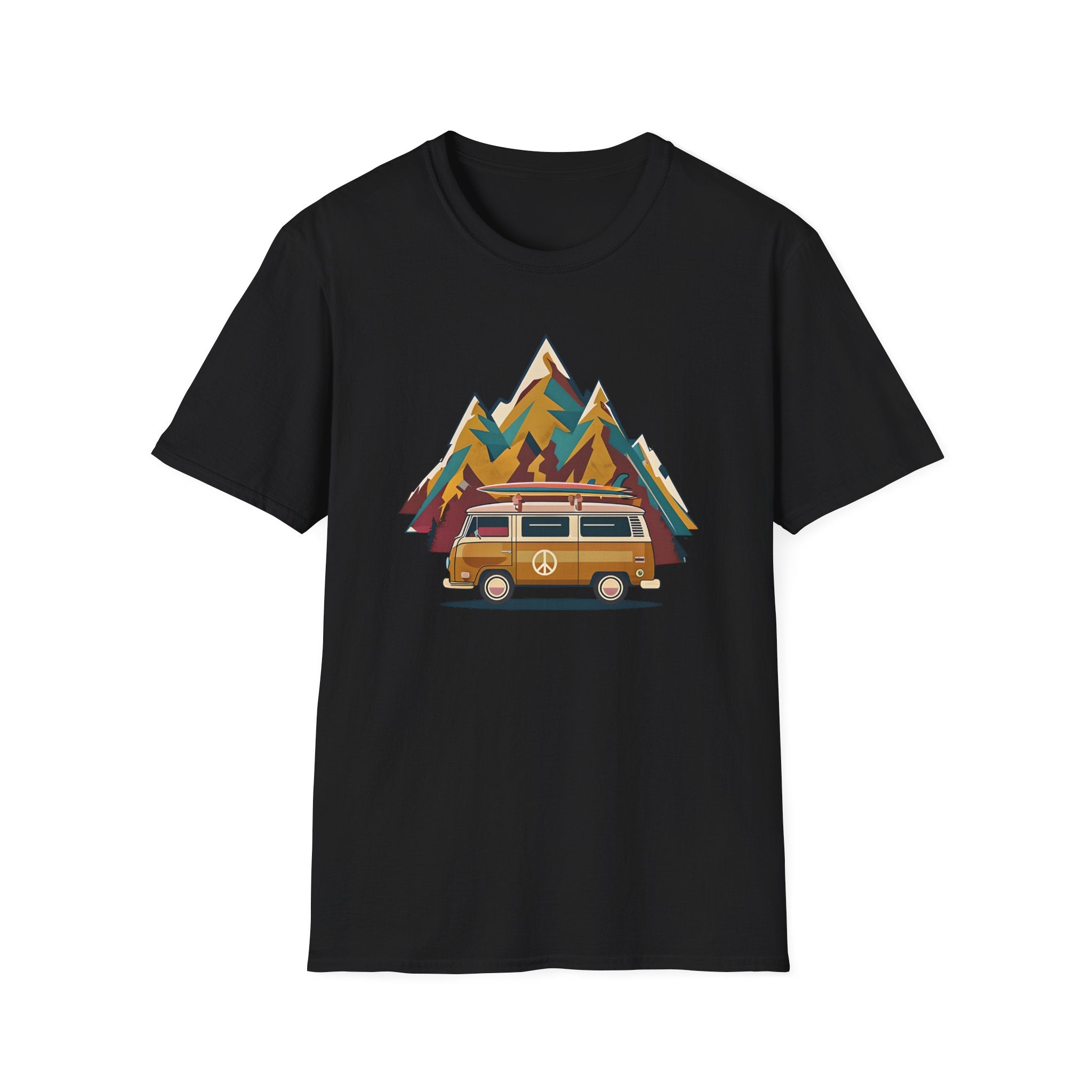 Retro Camper Van T-Shirt — Vintage Mountain Adventure Graphic Tee