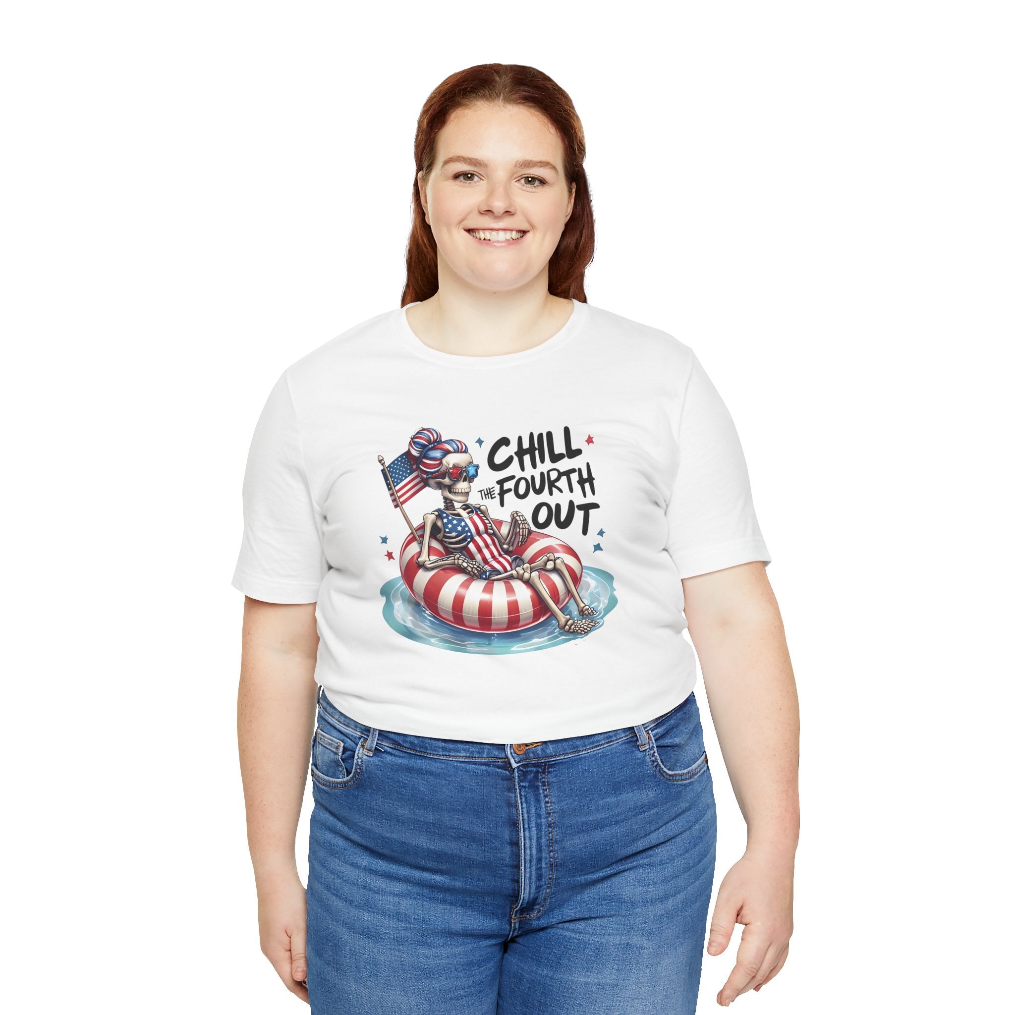 Fourth of July Chill T-Shirt — "Chill Fourth Out" Patriotic Skeleton Pool Tee