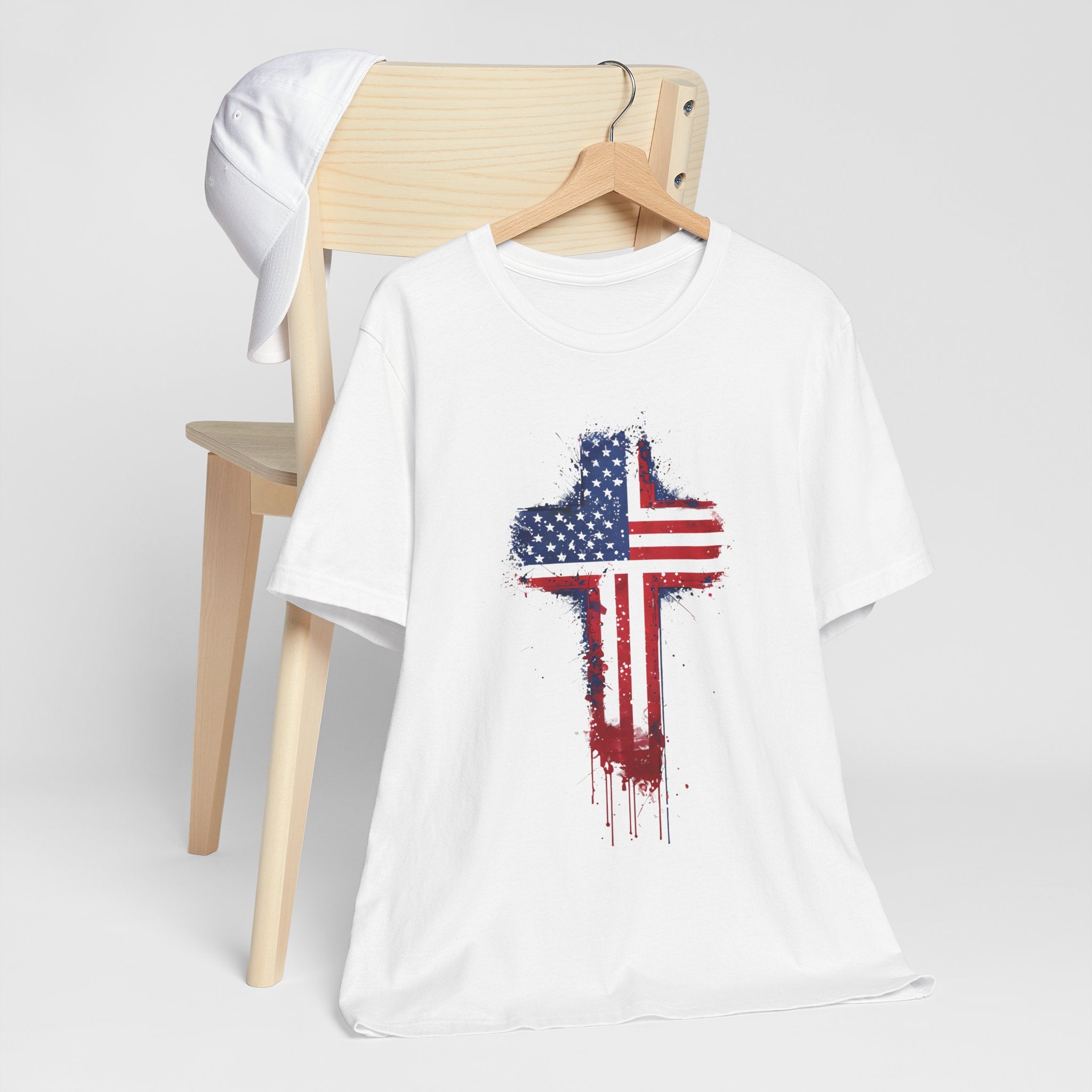 American Flag Cross T-Shirt — Patriotic Distressed USA Cross Tee
