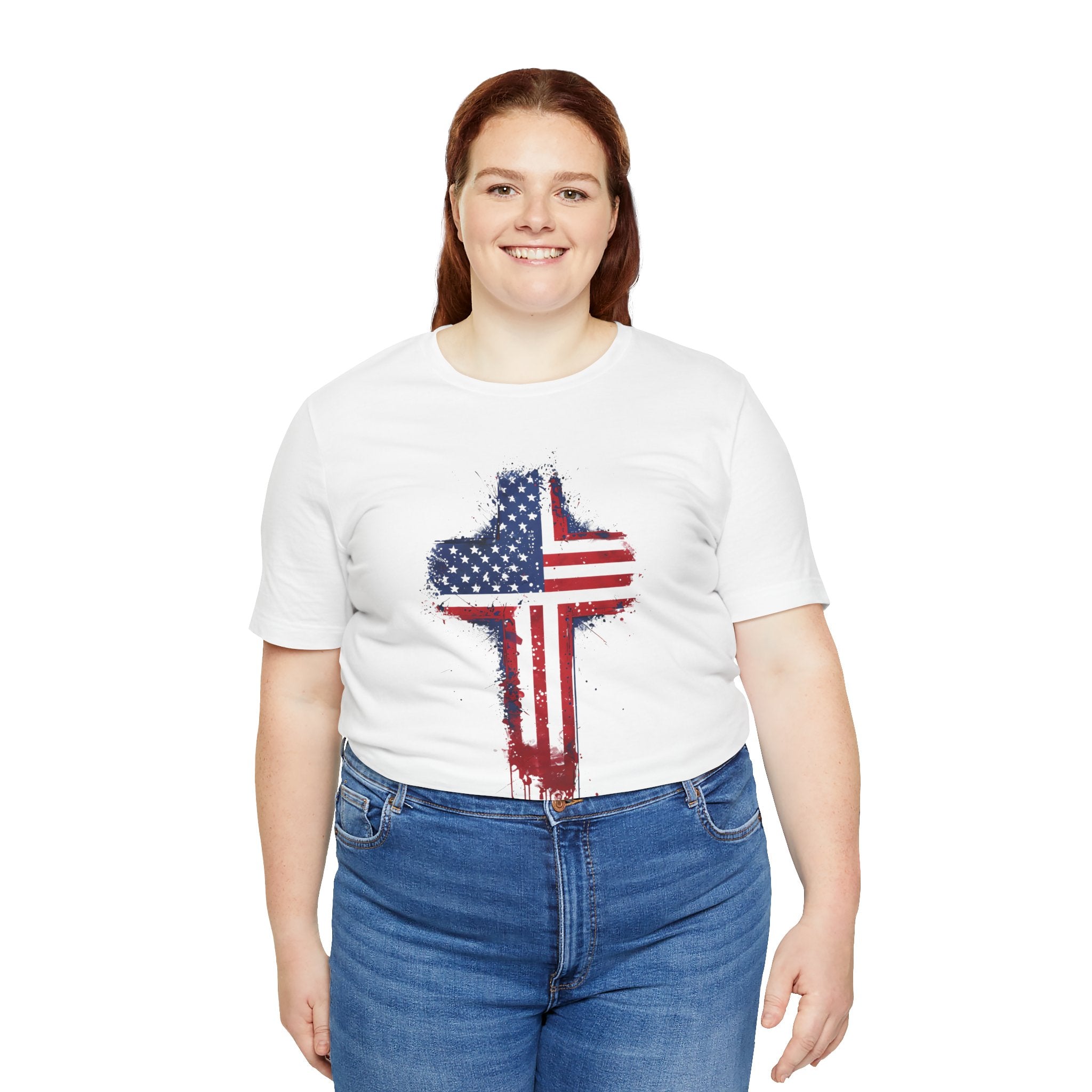 American Flag Cross T-Shirt — Patriotic Distressed USA Cross Tee