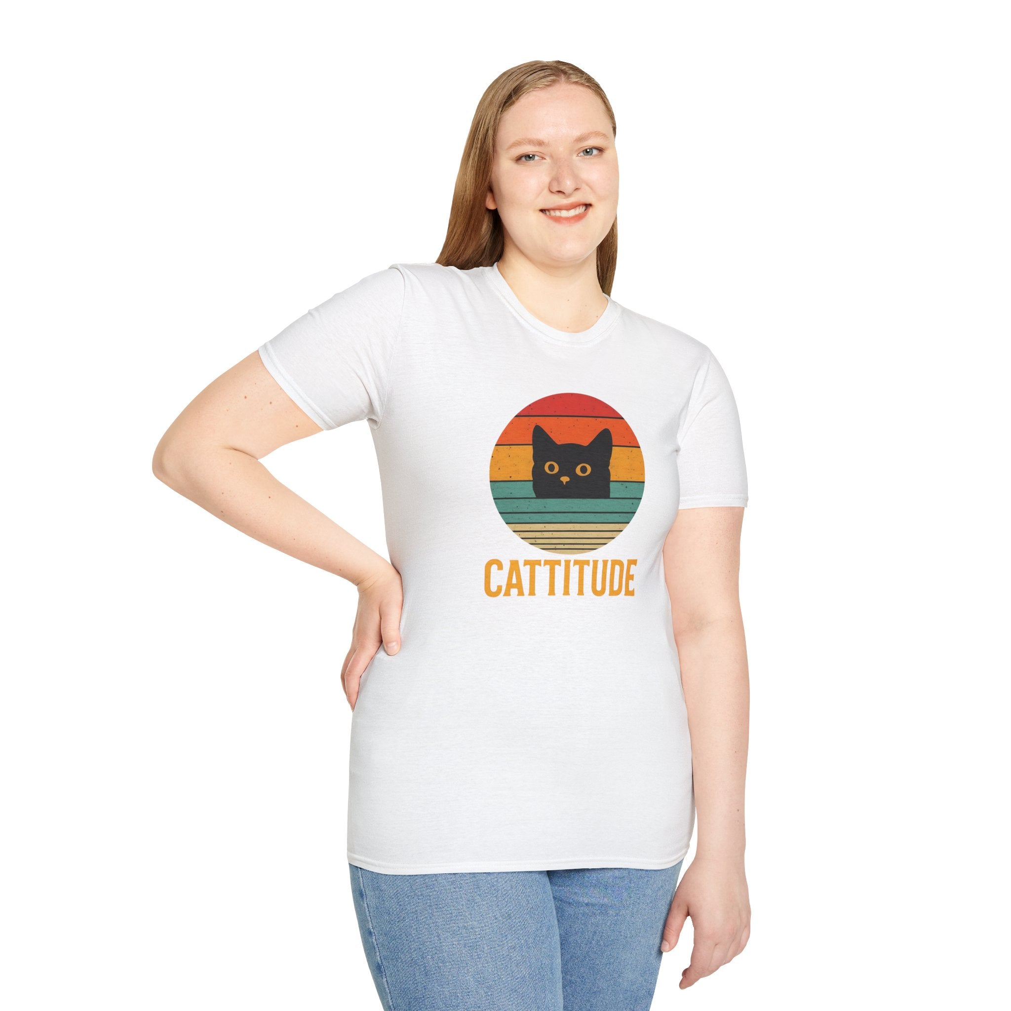 Cattitude Retro Cat T-Shirt, Funny Cat Lover Gift, Unisex Tee, Softstyle Shirt, Cute Pet Apparel, Cat-Themed Fashion