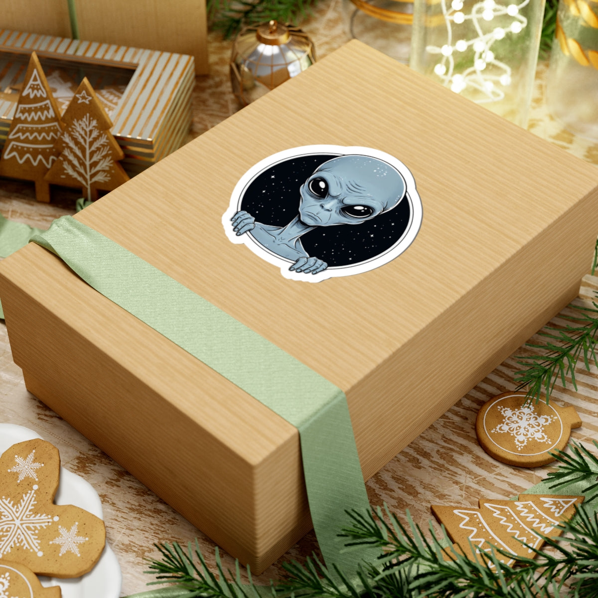 Alien Peeking Sticker — Cute Blue ET Space Laptop Decal (Kiss-Cut)