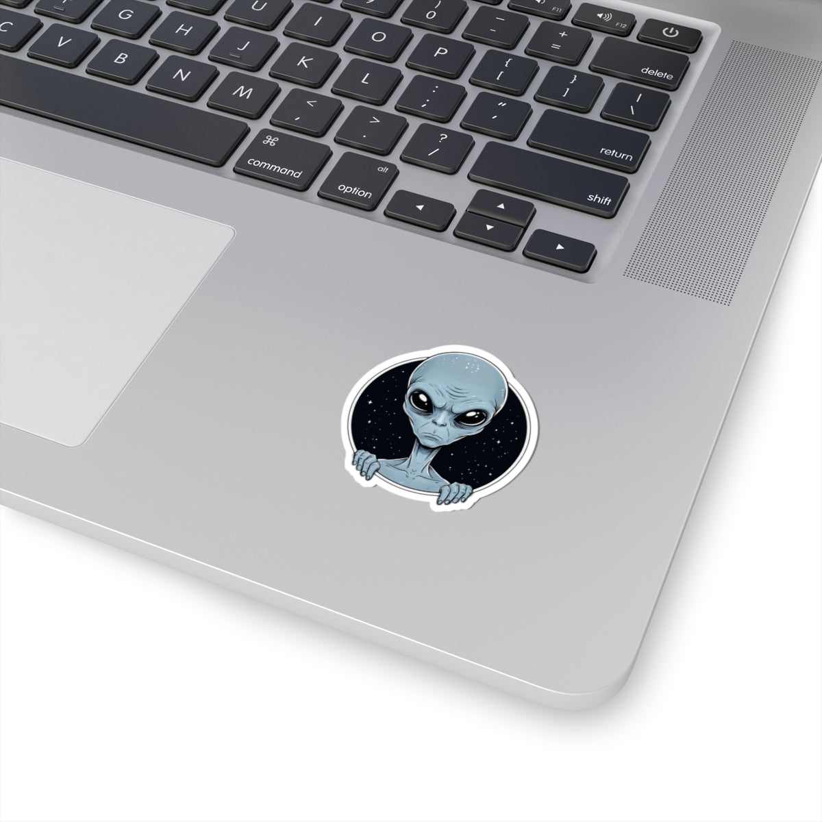 Alien Peeking Sticker — Cute Blue ET Space Laptop Decal (Kiss-Cut)