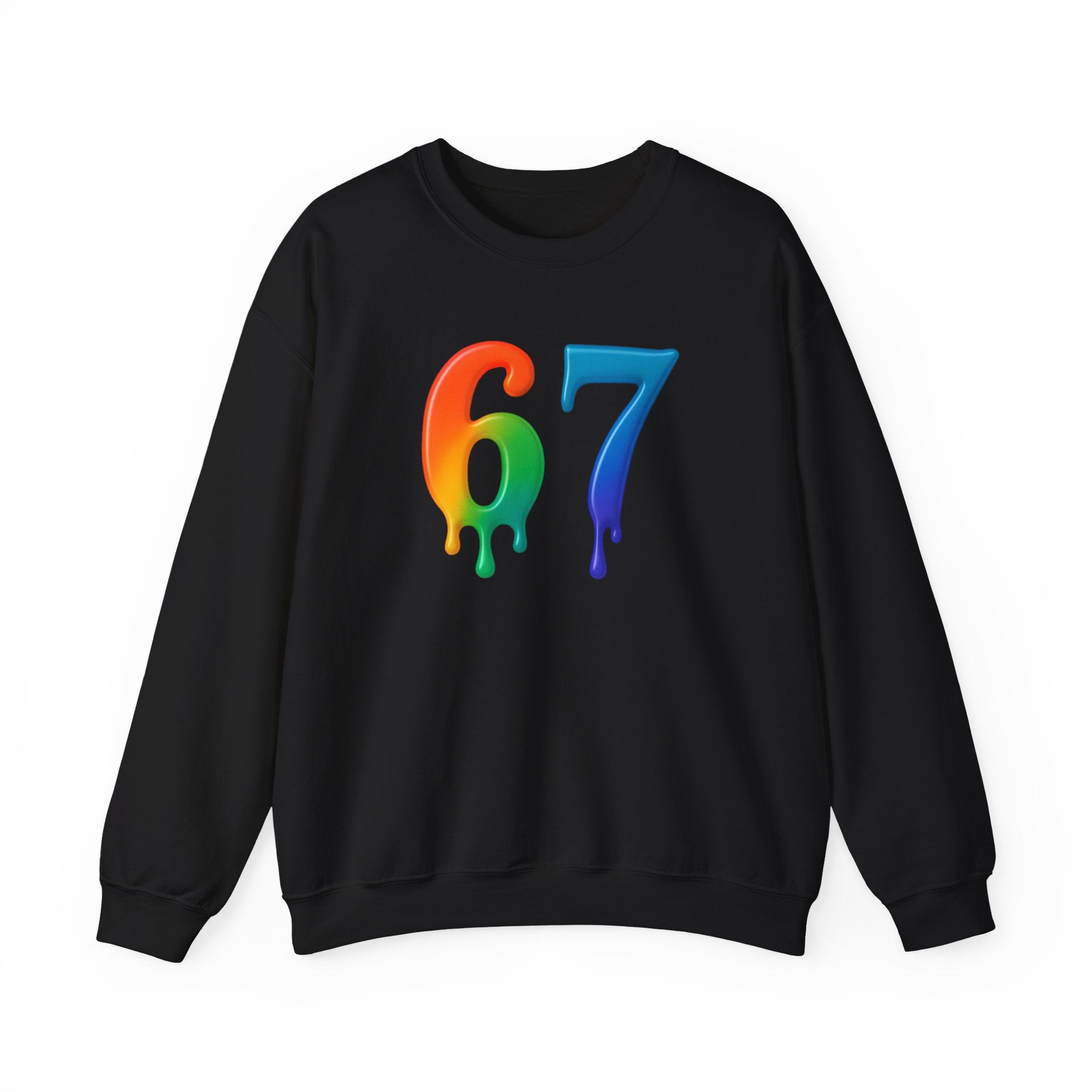 Colorful Drip 67 Sweatshirt, Cozy Unisex Crewneck, Gift for Friends, Rainbow Sweatshirt, Casual Everyday Wear, Birthday Apparel