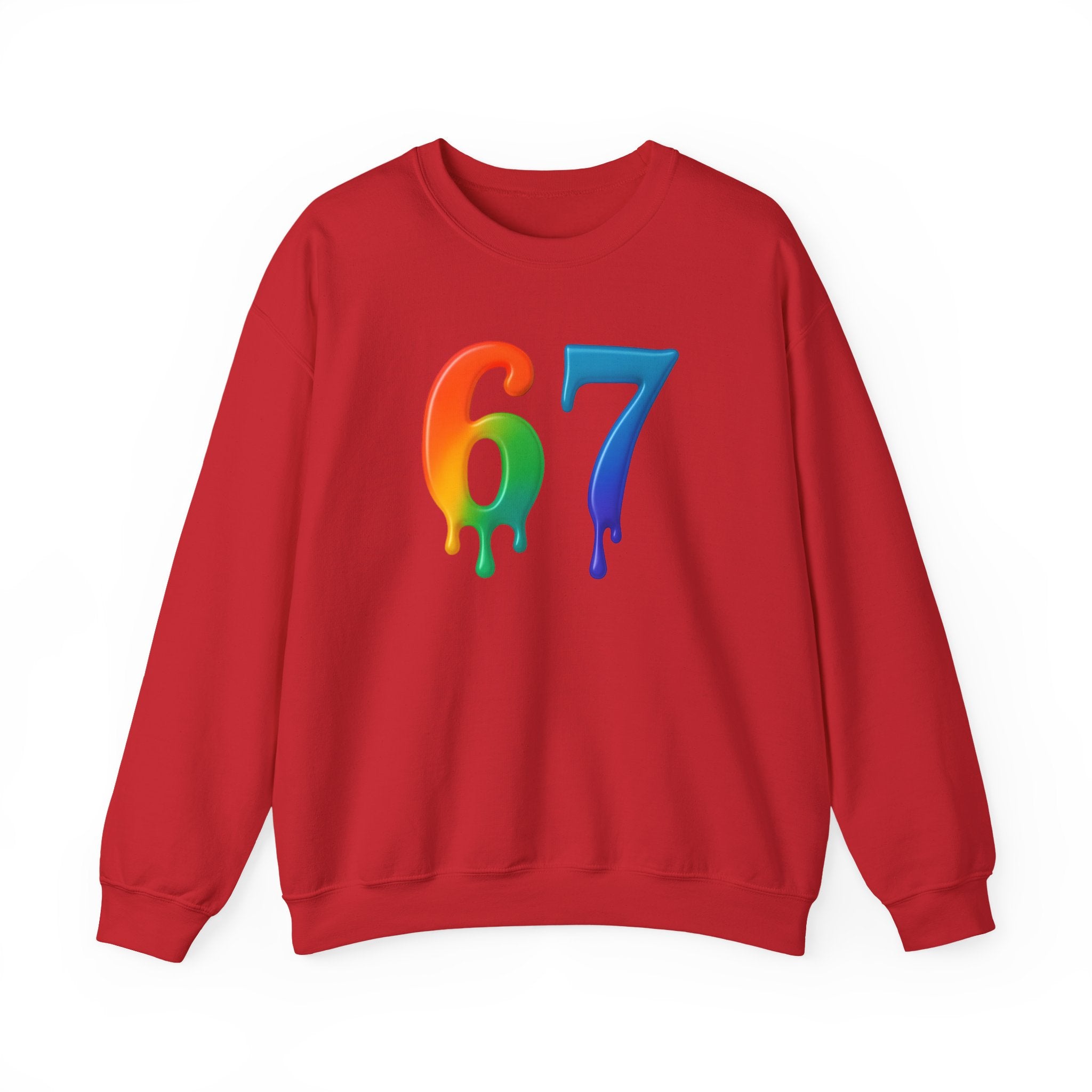 Colorful Drip 67 Sweatshirt, Cozy Unisex Crewneck, Gift for Friends, Rainbow Sweatshirt, Casual Everyday Wear, Birthday Apparel