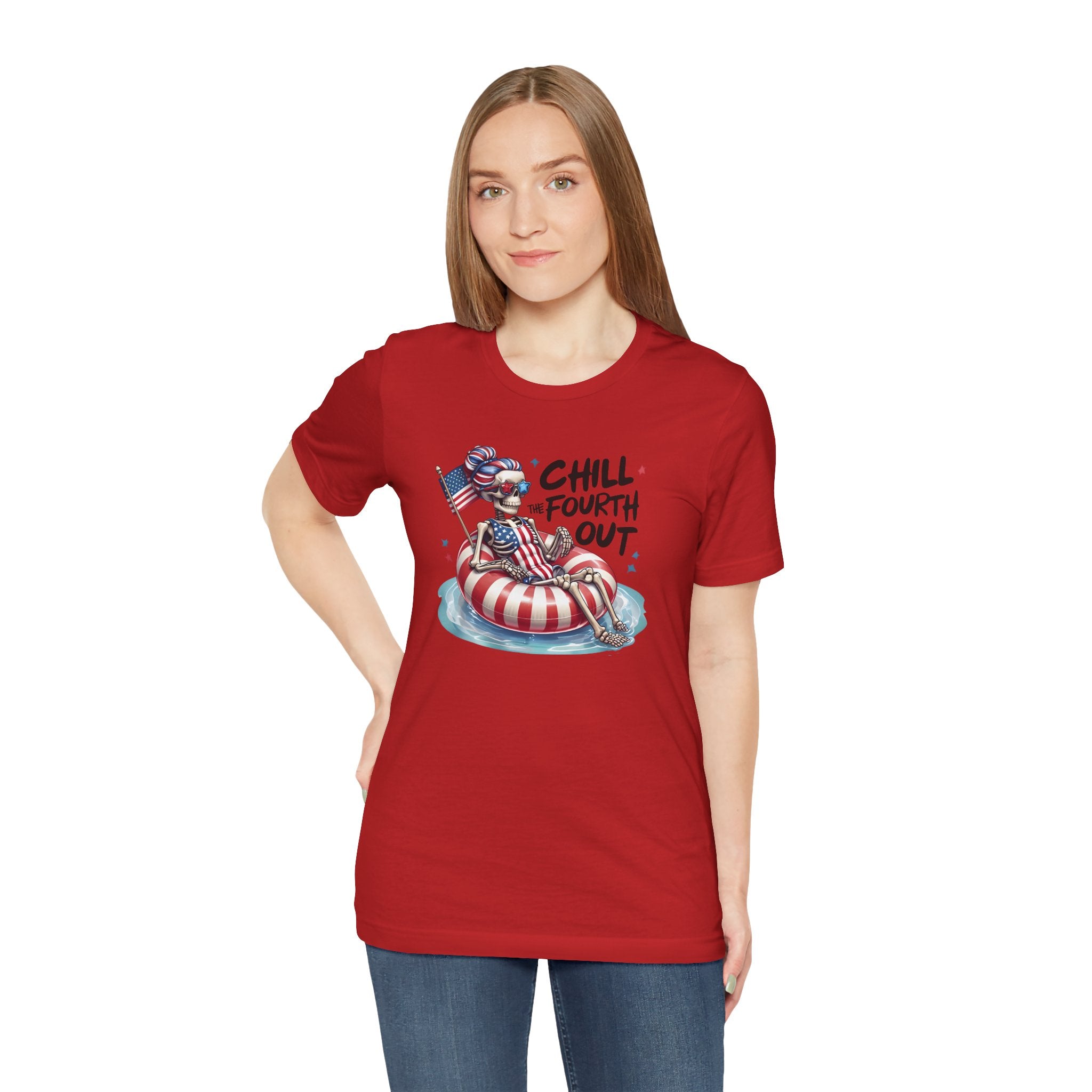Fourth of July Chill T-Shirt — "Chill Fourth Out" Patriotic Skeleton Pool Tee