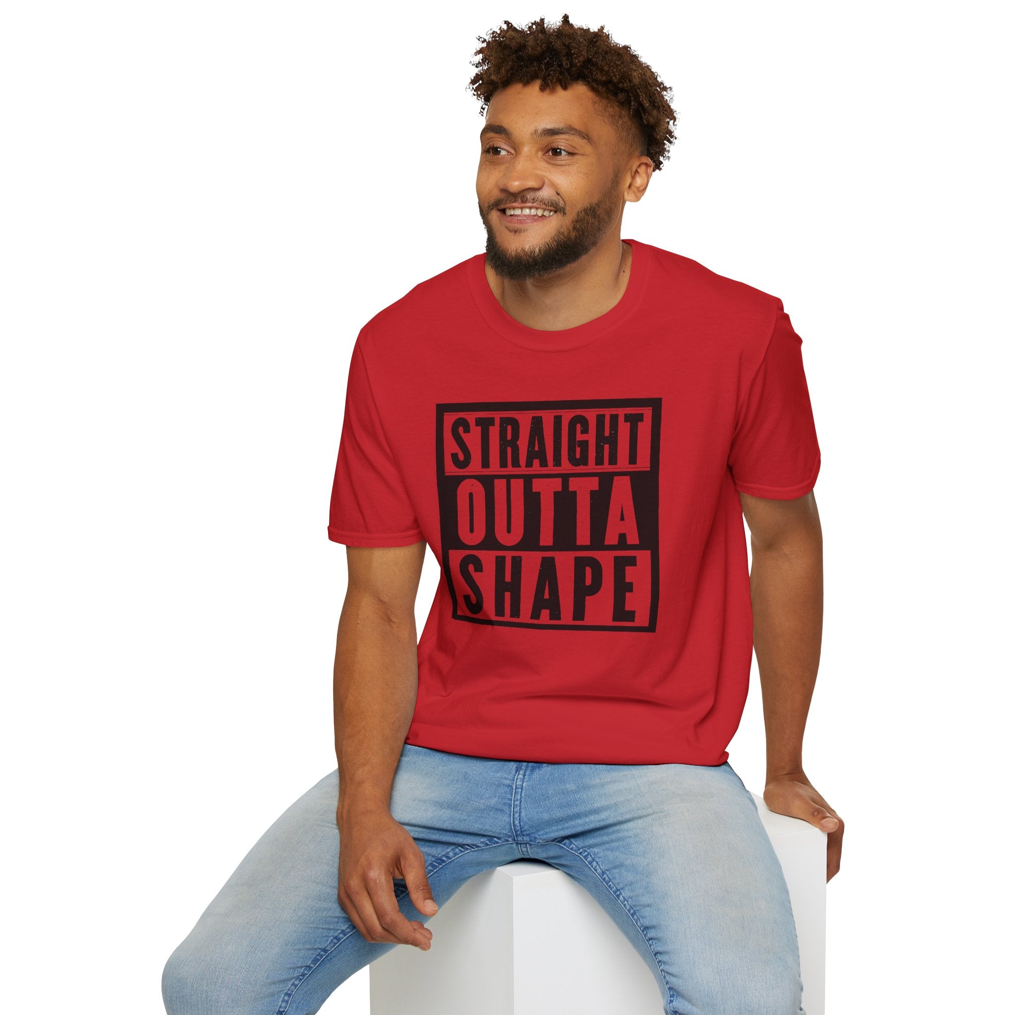 Straight Outta Shape Unisex Softstyle T-Shirt - Funny Workout Tee, Gift for Gym Lovers, Fitness Humor, Casual Wear, Everyday T-Shirt
